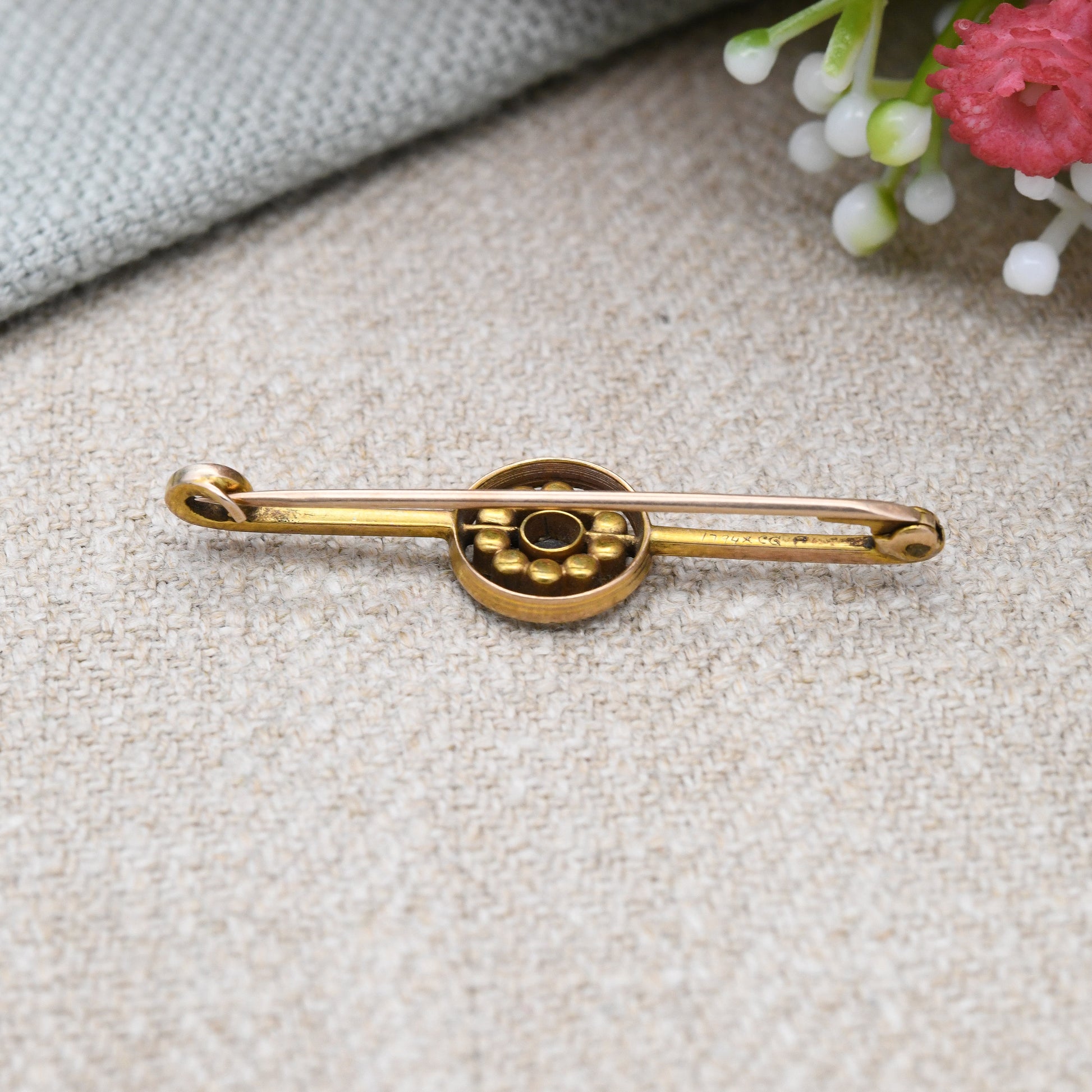 Antique 9ct Gold Sapphire and Pearl Flower Brooch - Pretty Gift Brooch Statement Pin | Edwardian Design