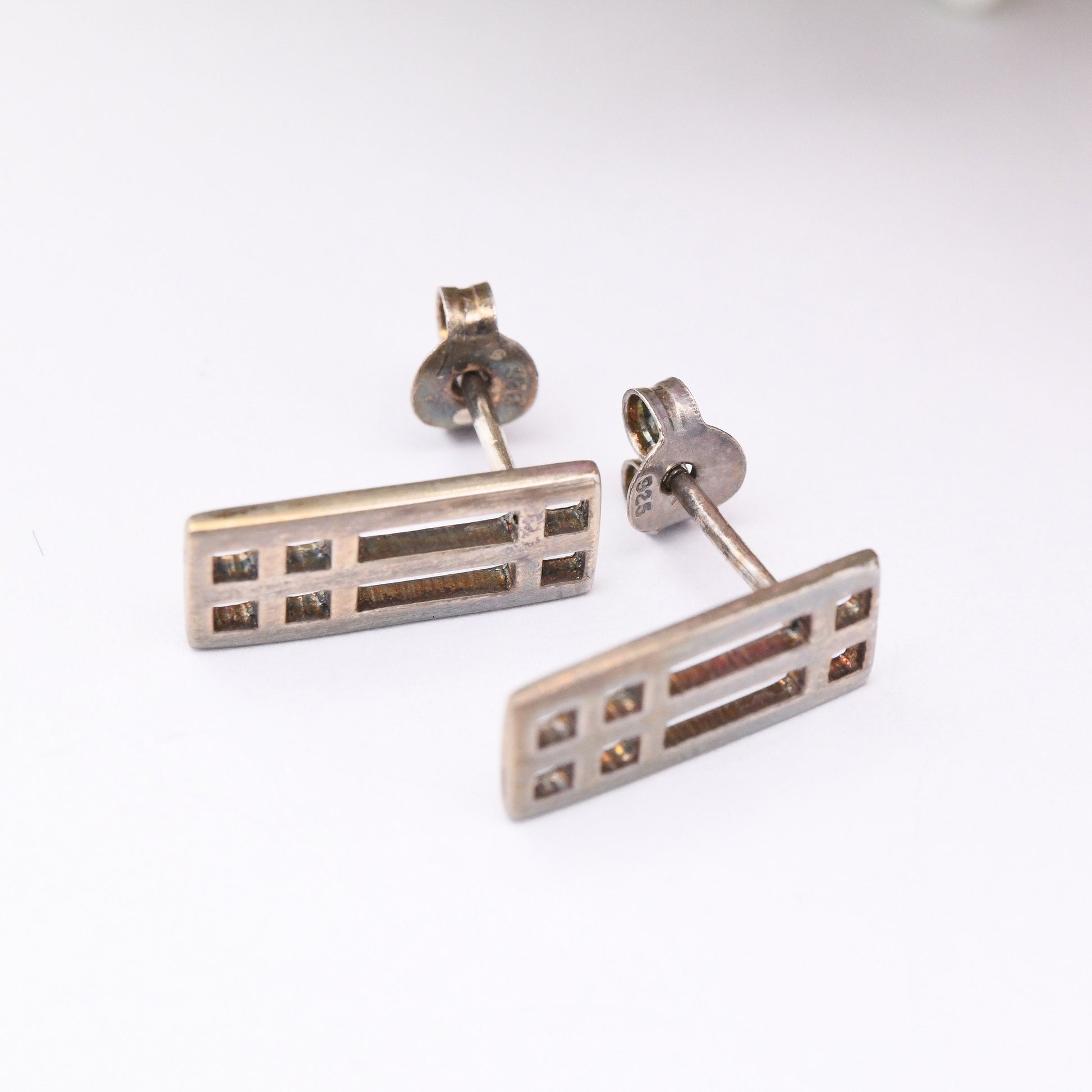 Vintage Kit Heath Sterling Silver Celtic Stud Earrings - Geometric Rectangle | Scottish Design in a Mackintosh Box | Gift for Her