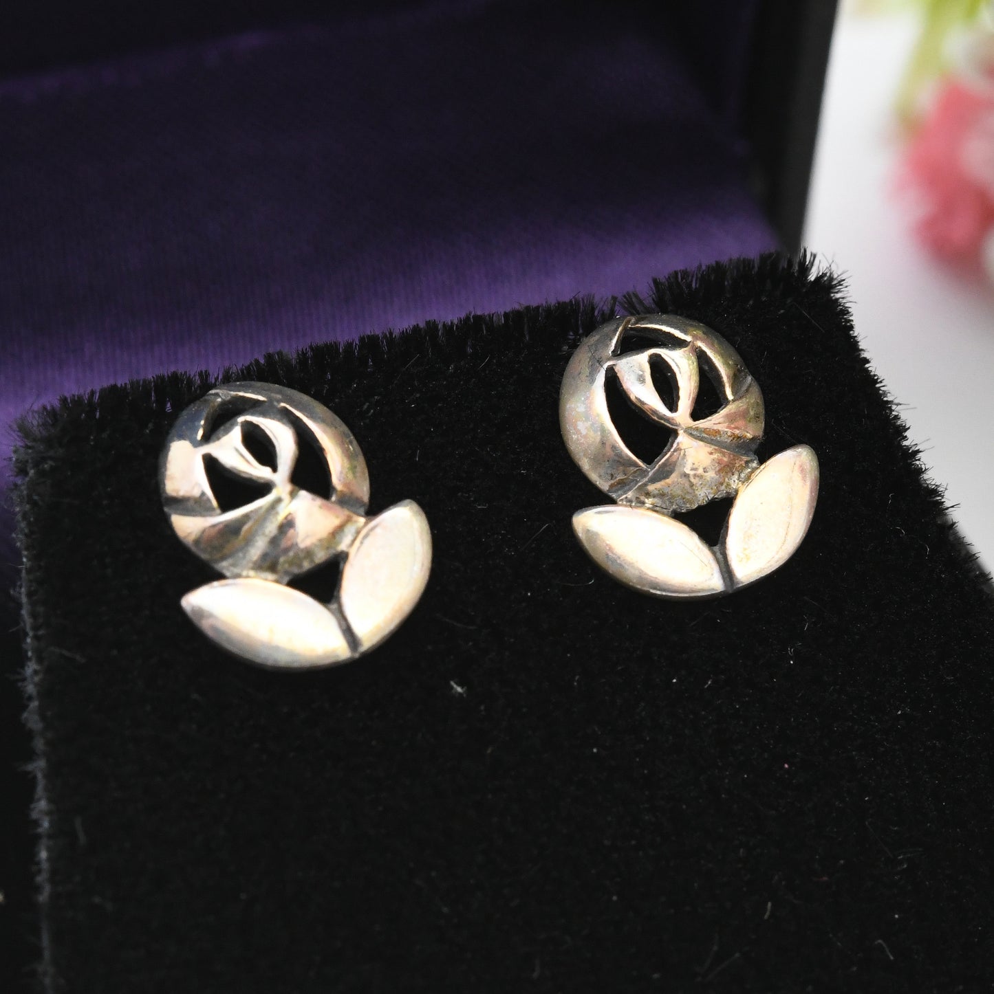 Vintage Kit Heath Sterling Silver Glasgow Rose Stud Earrings - Great British Designer | Celtic Scottish Flower | Mackintosh Gift Box