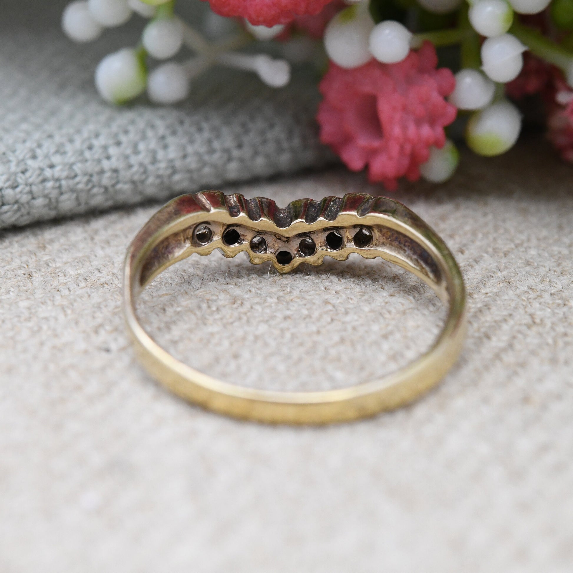 Vintage Sterling Silver Sapphire CZ Wishbone Ring - Gold Plated | Pretty Gift for Her | UK Size - S 1/2 | US Size - 9 1/4