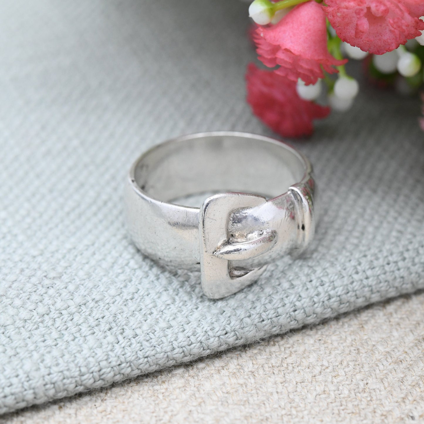 Vintage Sterling Silver Buckle Ring 1975 - Heavy Chunky Mid-Century | Large Unisex Love Belt Band Ring | UK Size - U 1/2 | US Size - 10 1/4