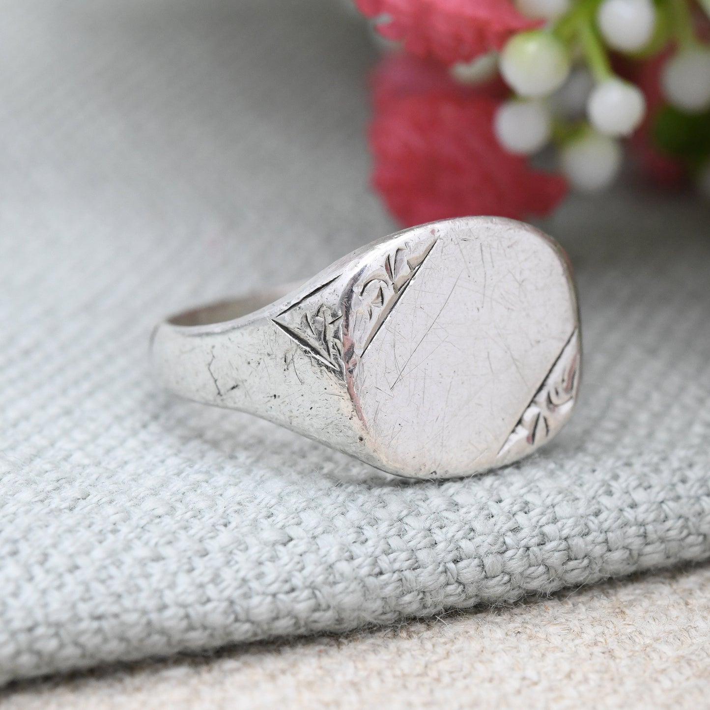 Vintage Sterling Silver Signet Ring - Chunky Mid-Century Unisex Ring | Blank for Engraving | UK Size - S 1/2 | US Size - 9 1/4