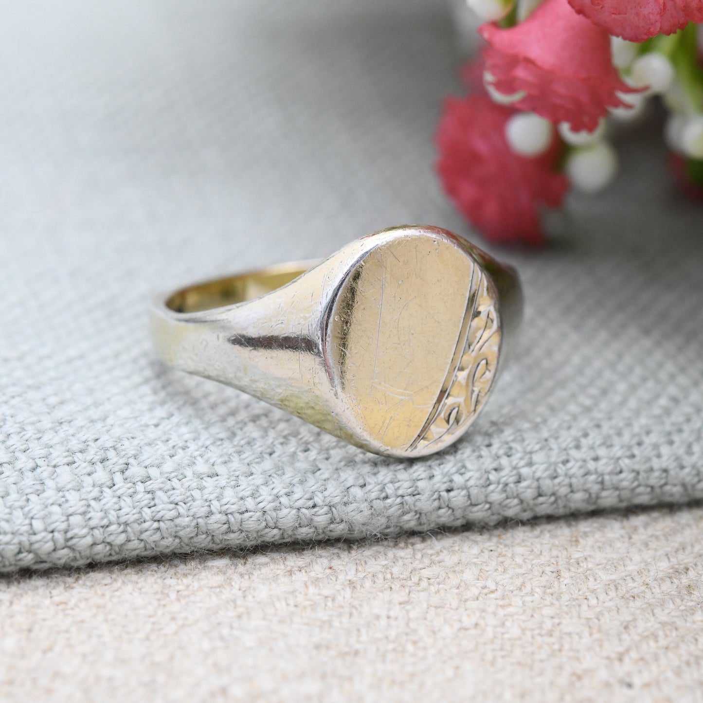 Vintage Gold Plated Sterling Silver Signet Ring 1983 - Unisex Men's Signet | Large Middle Finger Ring | UK Size - Z 1/2 | US Size - 12 3/4