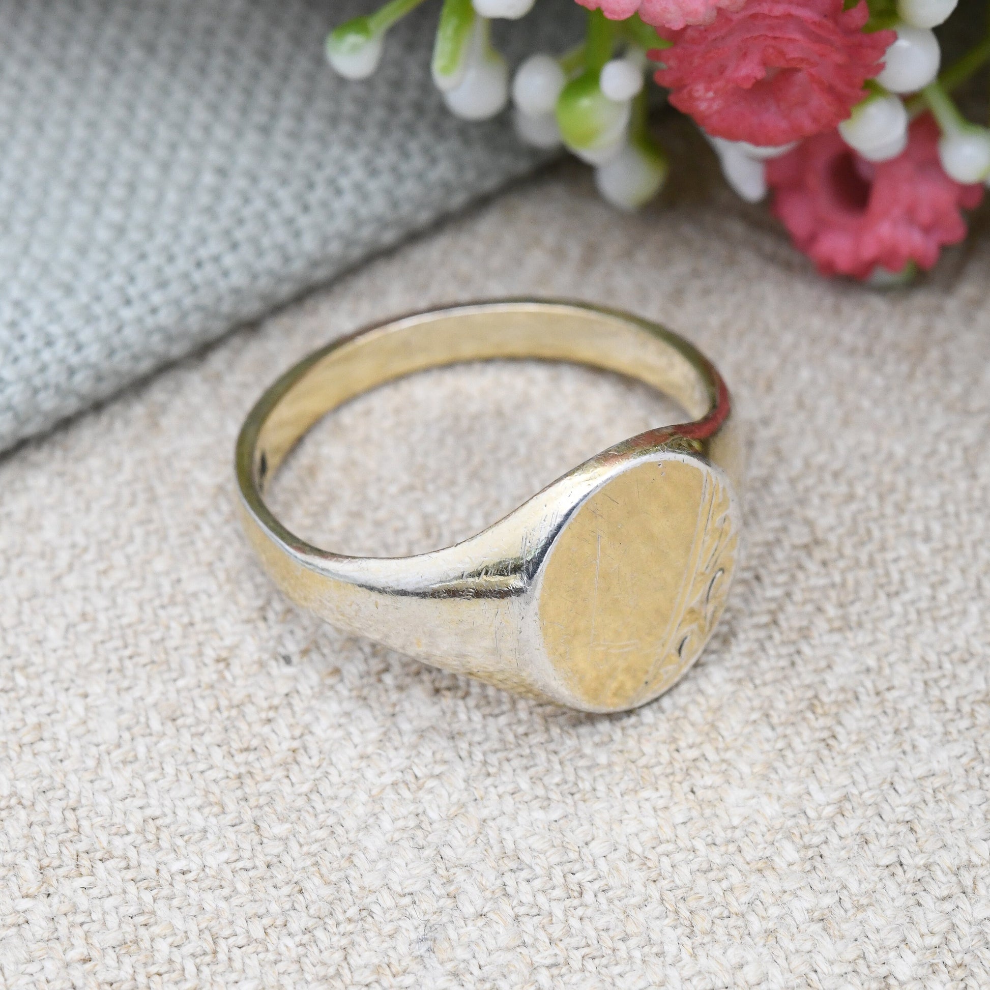 Vintage Gold Plated Sterling Silver Signet Ring 1983 - Unisex Men's Signet | Large Middle Finger Ring | UK Size - Z 1/2 | US Size - 12 3/4