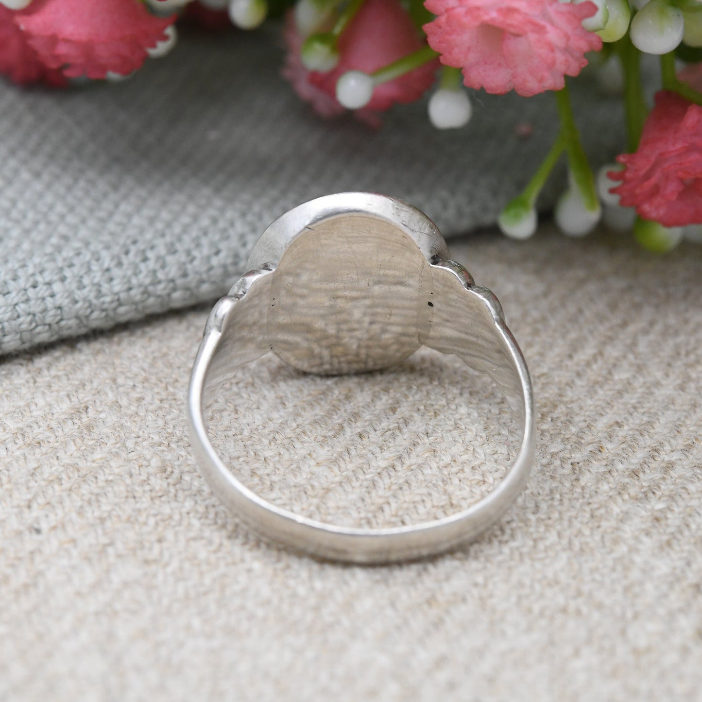 Vintage Silver Monogram Signet Ring - Large Chunky Engraved Initial Ring | Sentimental Silver Jewellery | UK Size - V 1/2 | US Size - 10 3/4