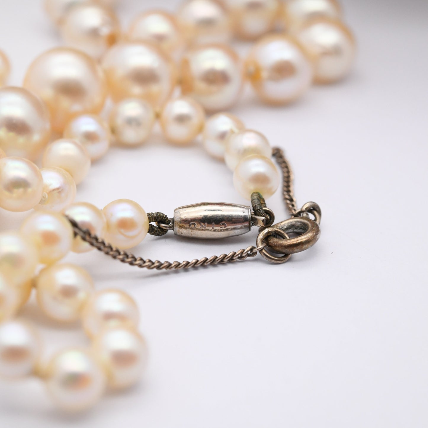 Vintage Ciro 9ct White Gold Clasp Pearl Necklace - Graduated Round Cultured Pearl Beads | Long Length 26" 66cm