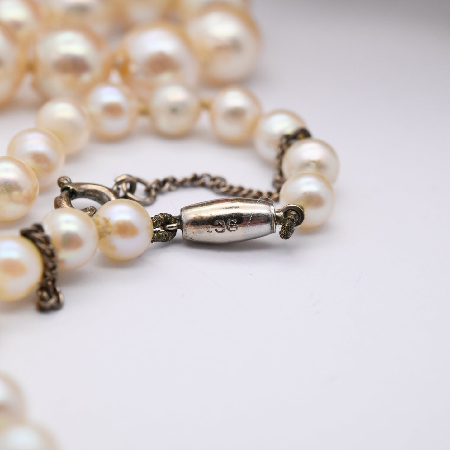 Vintage Ciro 9ct White Gold Clasp Pearl Necklace - Graduated Round Cultured Pearl Beads | Long Length 26" 66cm