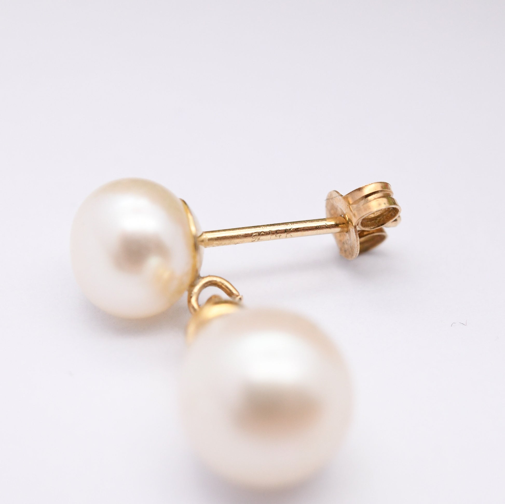 Vintage 14ct Gold Pearl Drop Earrings by Honora - White Cultured Pearls |Two Cultured Pearl Drops