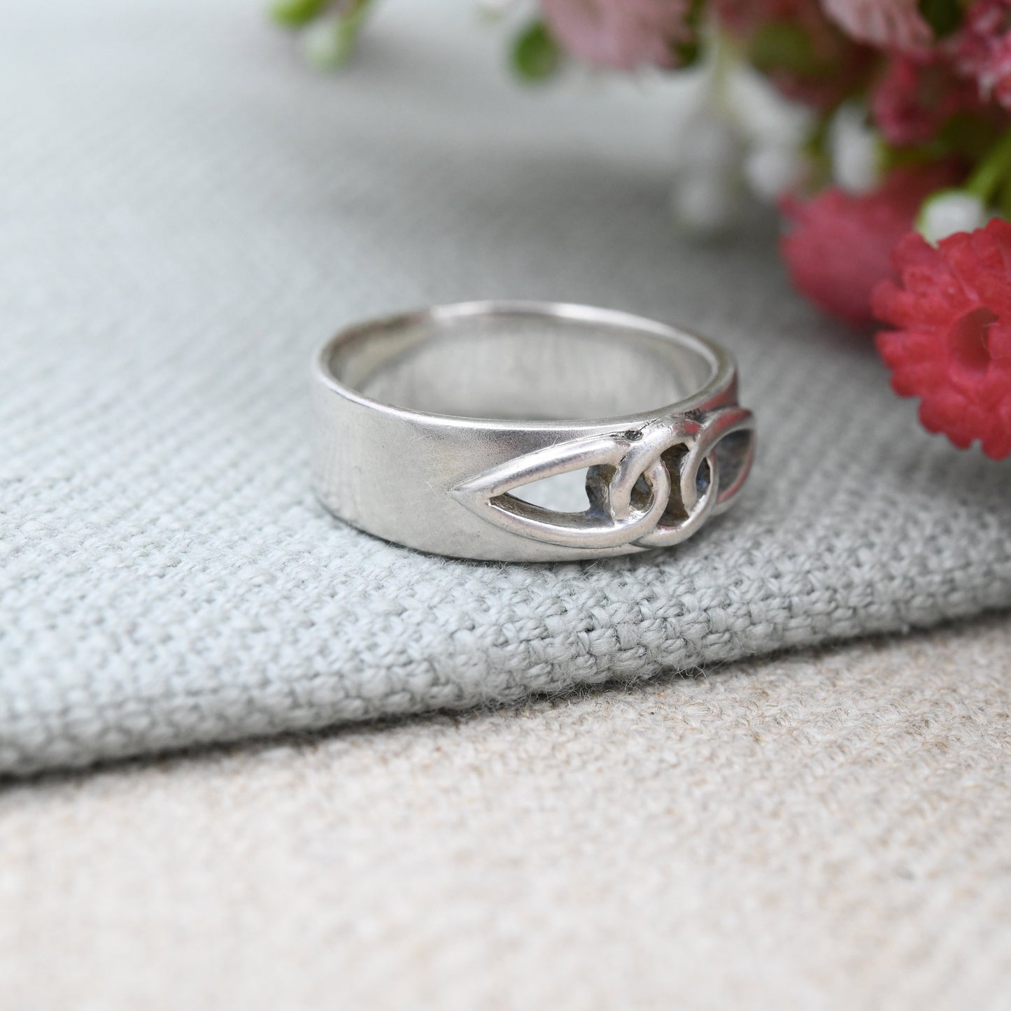 Vintage Sterling Silver Celtic Band Ring by Kit Heath - Openwork Knotted Band | Unisex Chunky Jewellery | UK Size - N 1/2 | US Size - 7