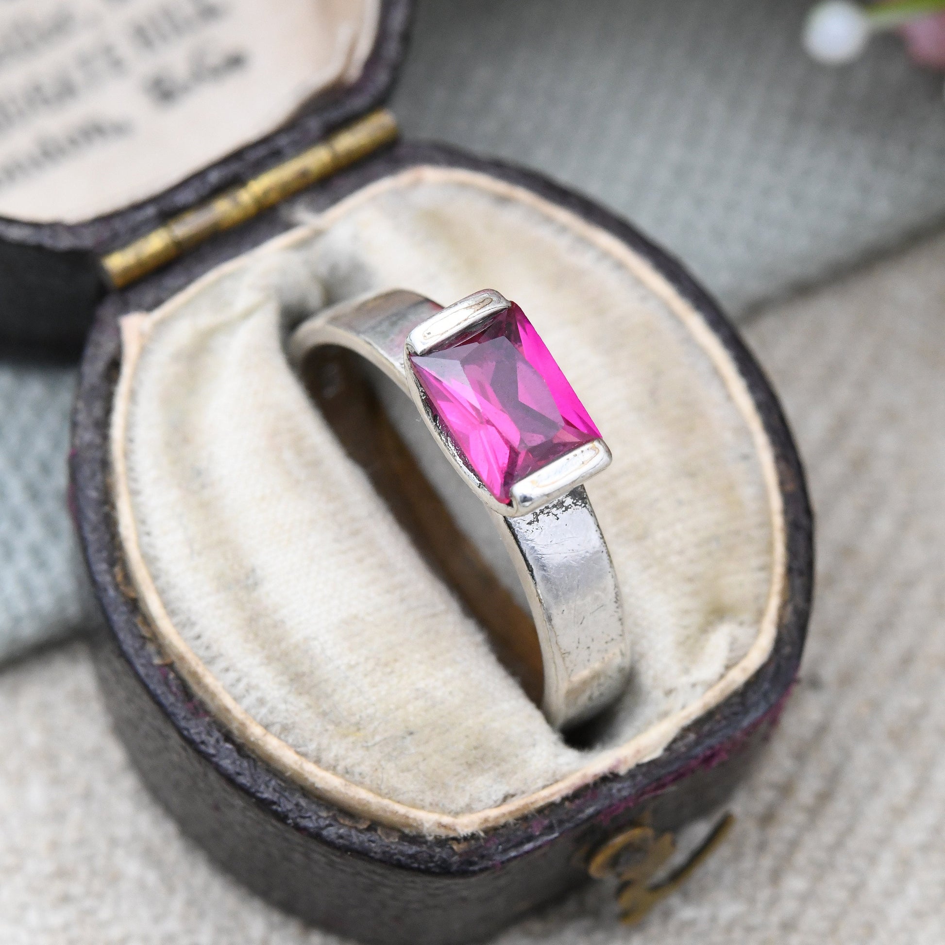 Vintage Sterling Silver Pink Stone Solitaire Ring - Minimal Bright | Pretty Gift for Her | UK Size - P | US Size - 7 1/2