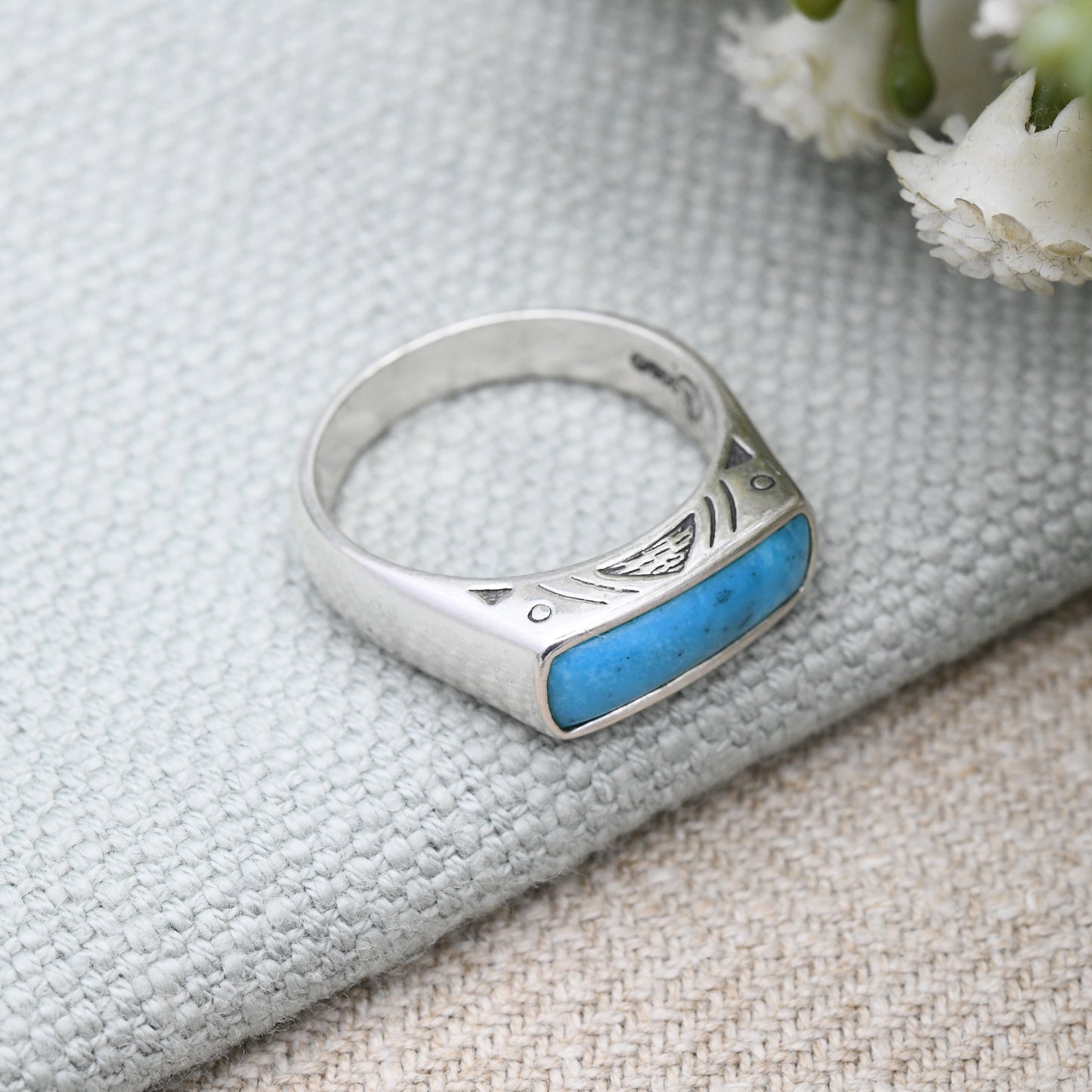 Carolyn Pollack Relios Sterling Silver Turquoise Ring - QVC New Mexico Southwestern Design | Blue Gemstone | UK Size - R | US Size - 8 3/4