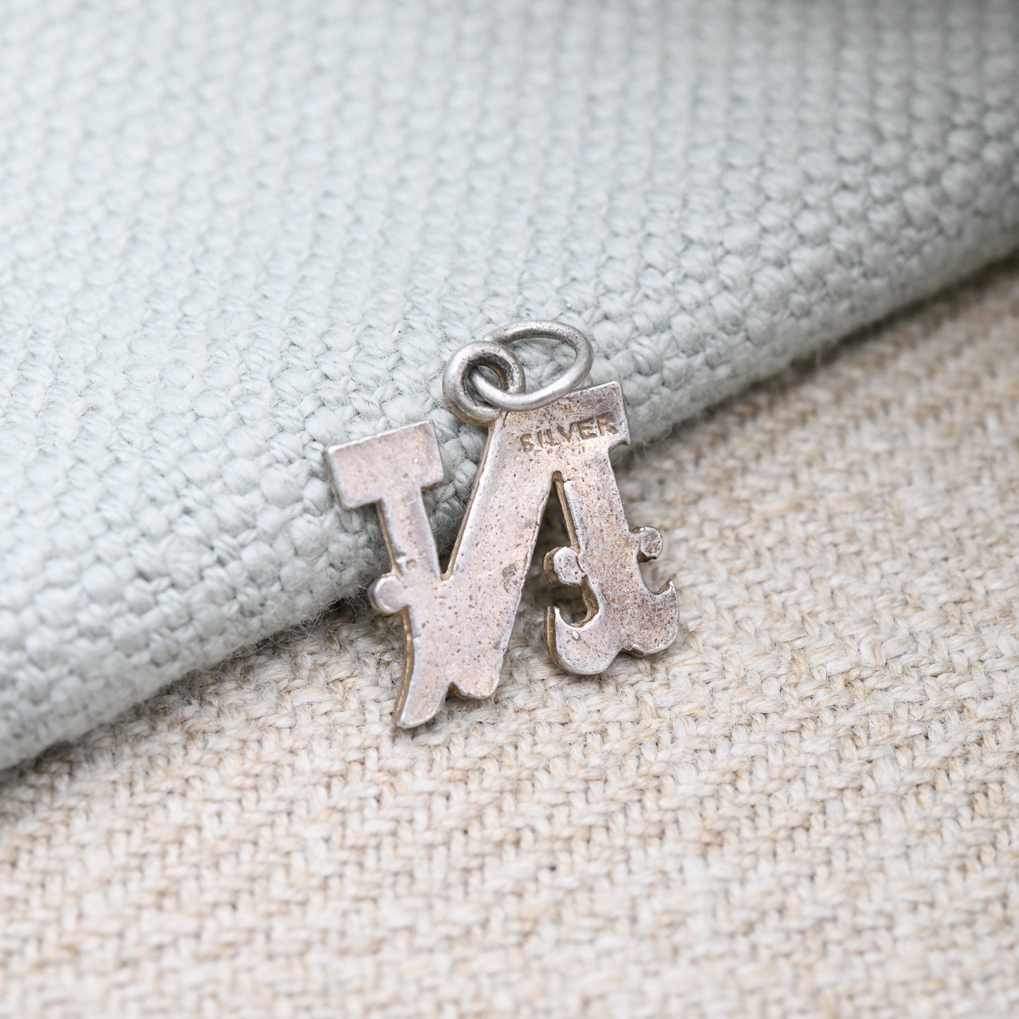 Vintage Sterling Silver Letter N Charm Pendant - N Name Gift | for Charm Bracelet Necklace Stack | Mid-Century Bark Effect