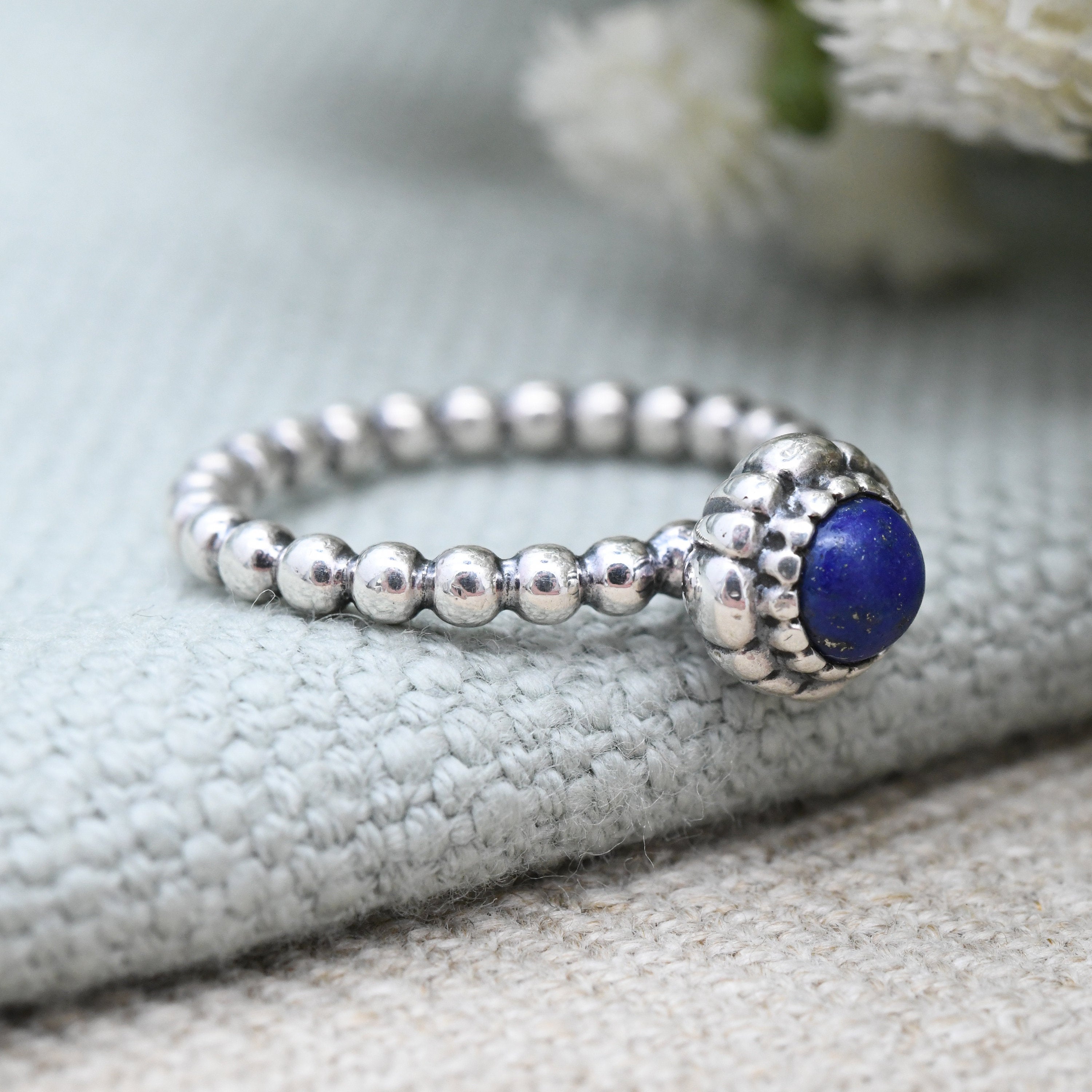 Pandora Blue Enamel/Lapis Band Ring Set fashion