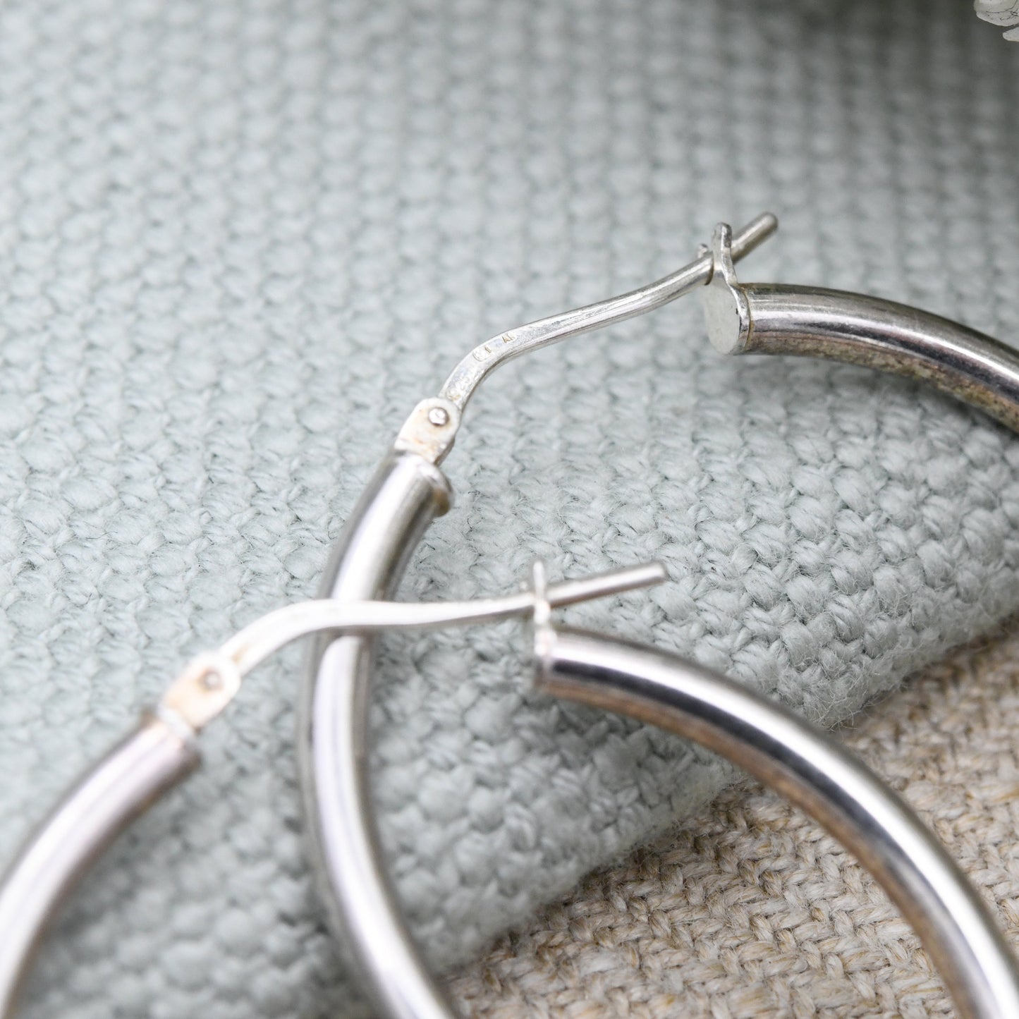 Vintage Sterling Silver Hoop Earrings Large Circular Hoops