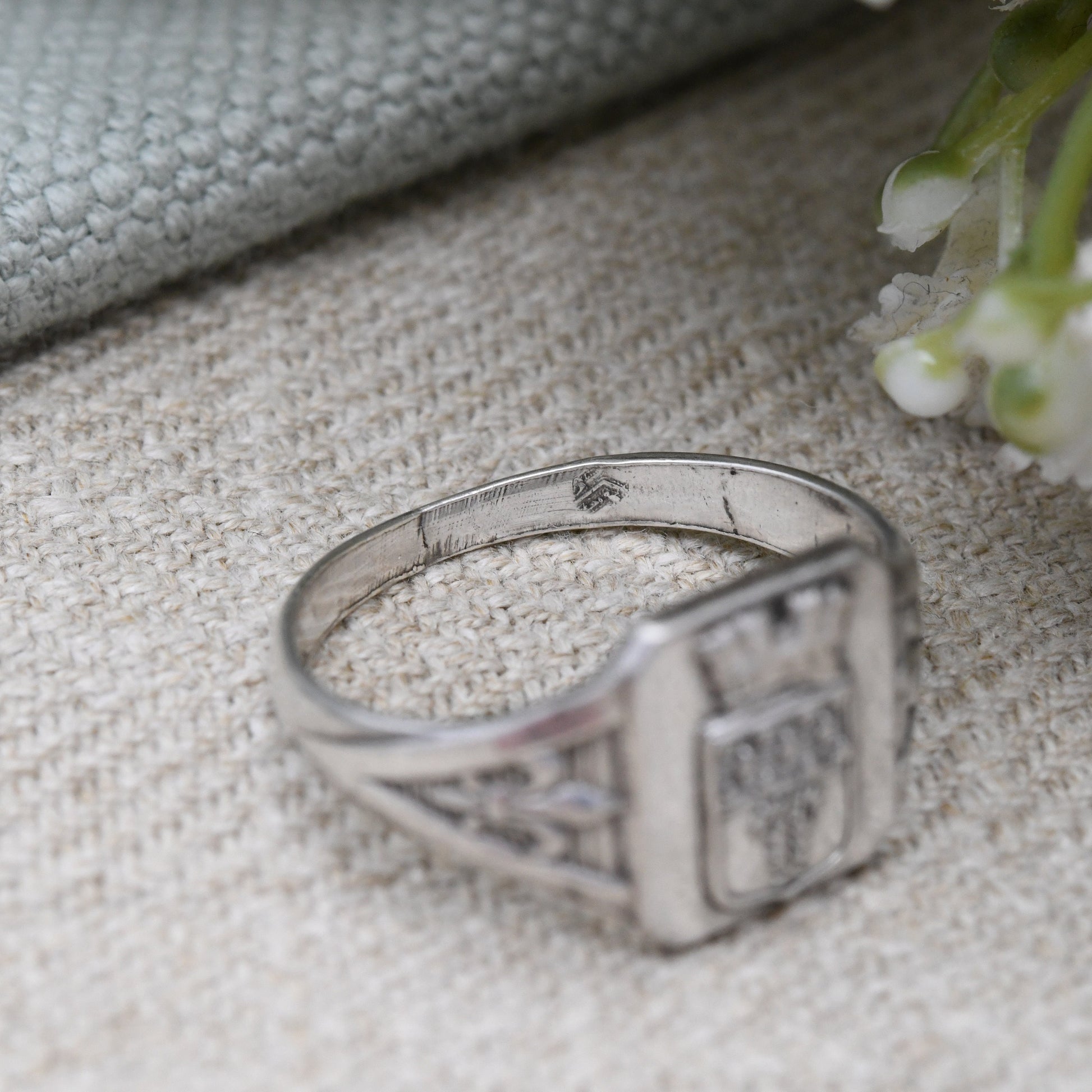 Vintage Silver France Reims France Ring French City Crest - Fleur de Lys Laurel Wreath Coat of Arms | UK Size - T | US Size - 9 1/2