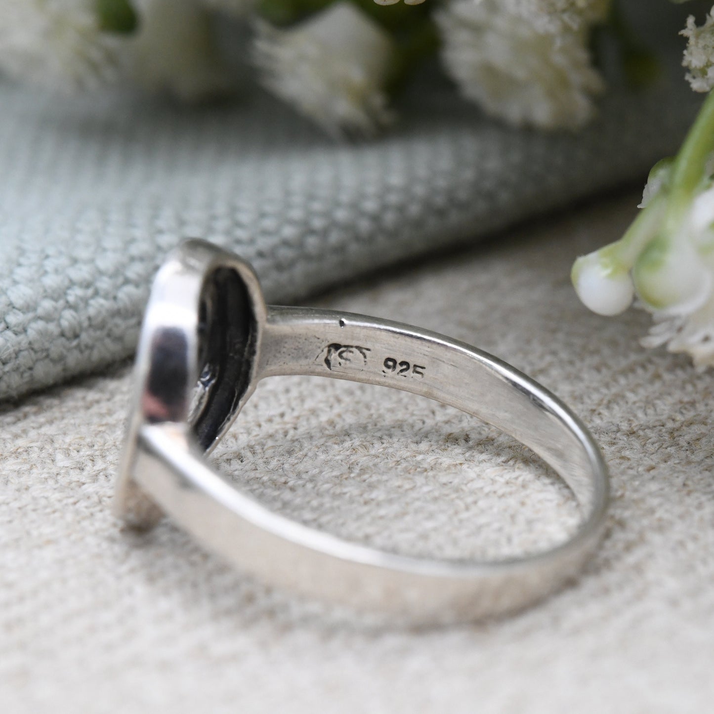 Sterling Silver Crescent Moon Face Ring - Circle Moonface | Pretty Celestial Moon and Star | Large Size | UK Size - U | US Size - 10