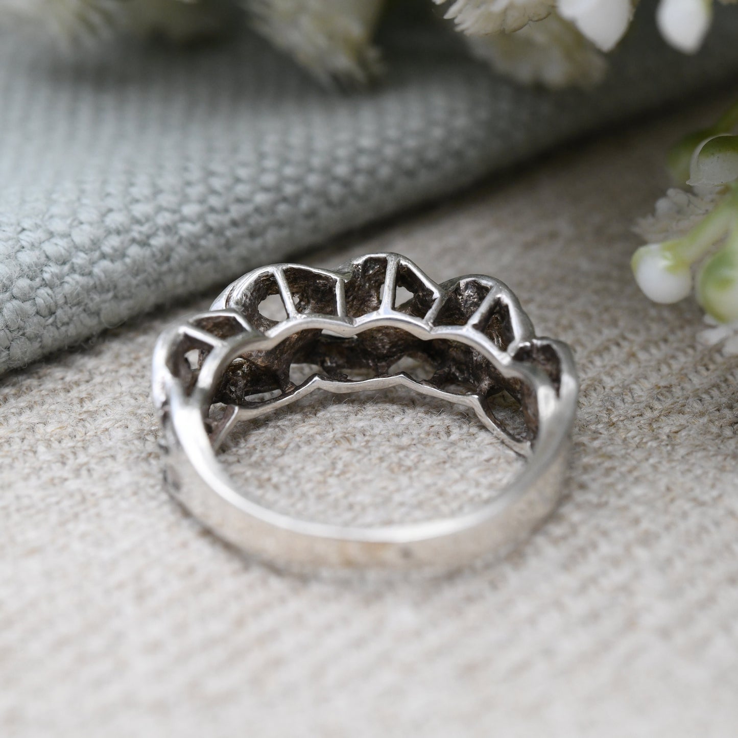 Vintage Sterling Silver Plaited Band Ring 1976 - Openwork Woven Knotted Band | Unisex Mid-Century Jewellery | UK Size - L 1/2 | US Size - 6