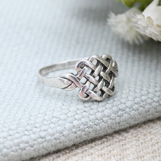 Vintage Sterling Silver Celtic Knot Ring - Woven Design | Unisex Statement | UK Size - L | US Size - 5 3/4