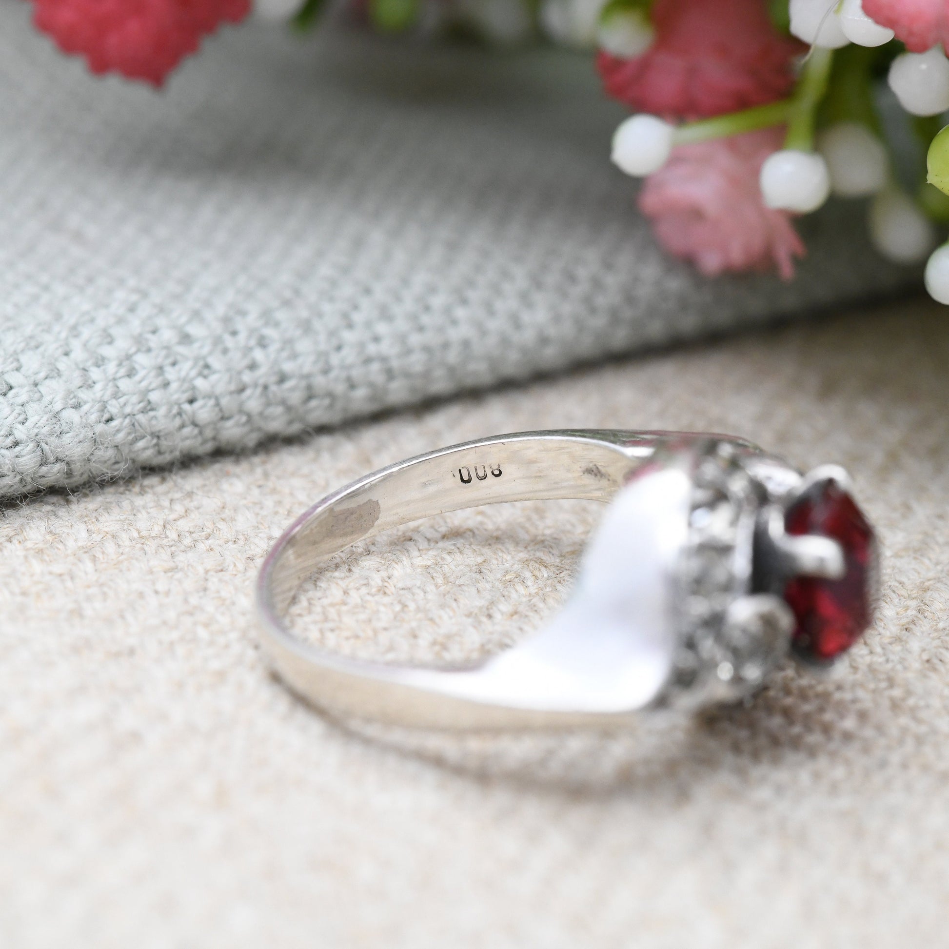 Antique Art Deco Silver Red Paste Ring - Sparkly Graduated Clear Paste | Bypass Style Statement Cocktail | UK Size - L | US Size - 5 3/4