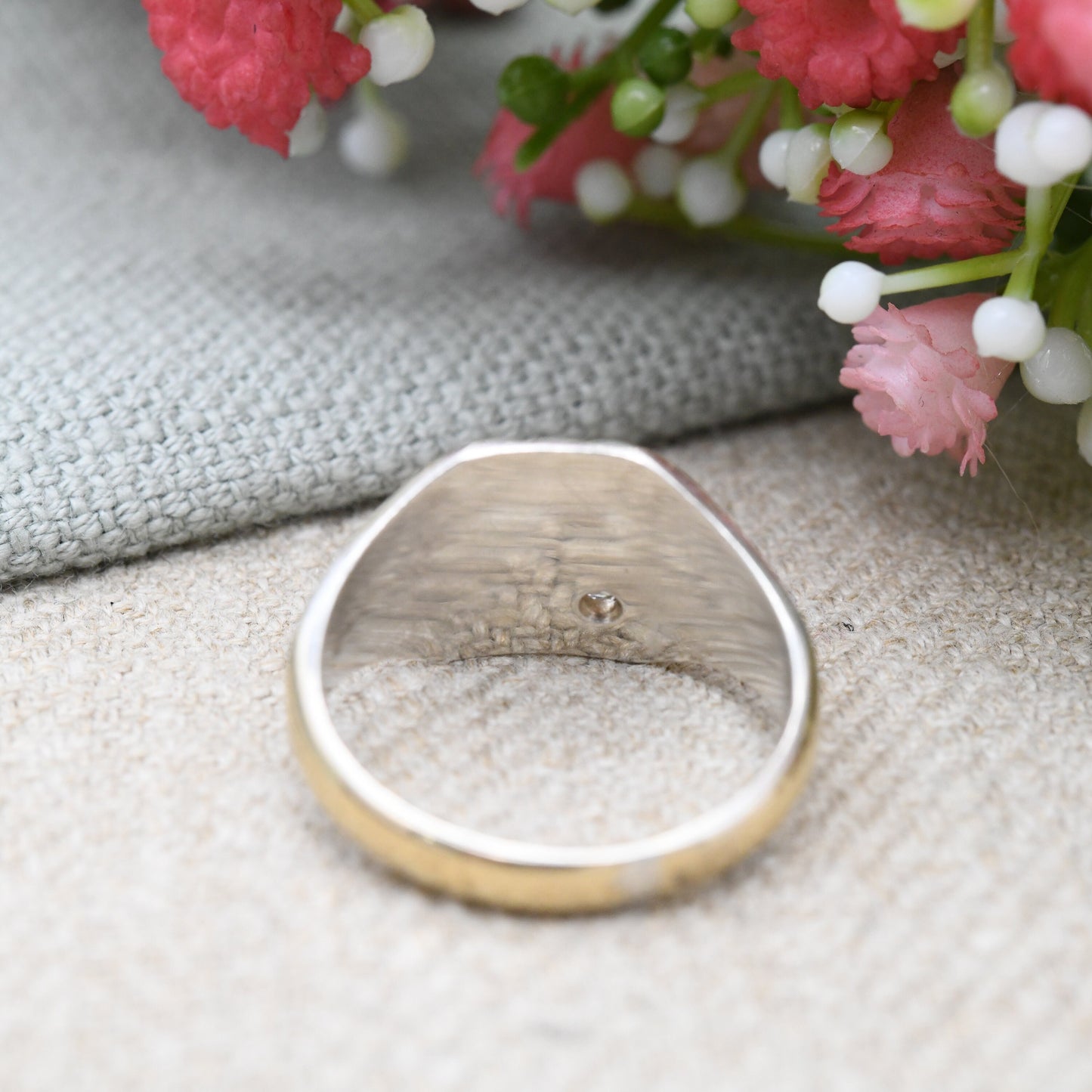 Vintage Gold Plated Sterling Silver Signet Ring Star Set Sunburst Design - Unisex Signet | Art Deco Style | UK Size - R | US Size - 8 1/2