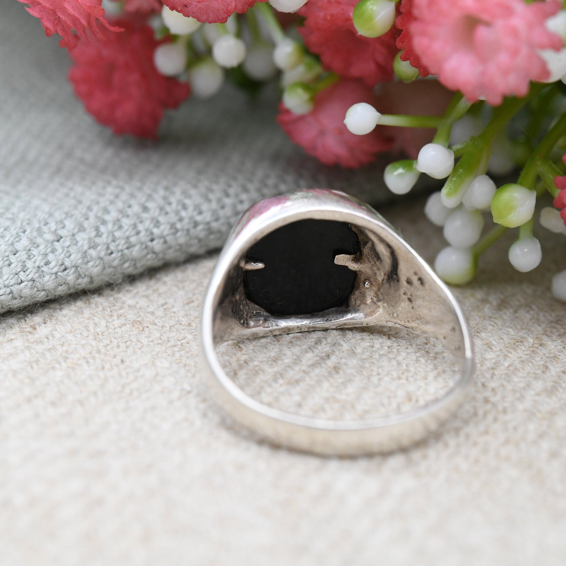 Vintage Sterling Silver Onyx Signet Ring - Unisex Square Black Stone Ring | UK Size - Q 1/2 | US Size - 8 1/2