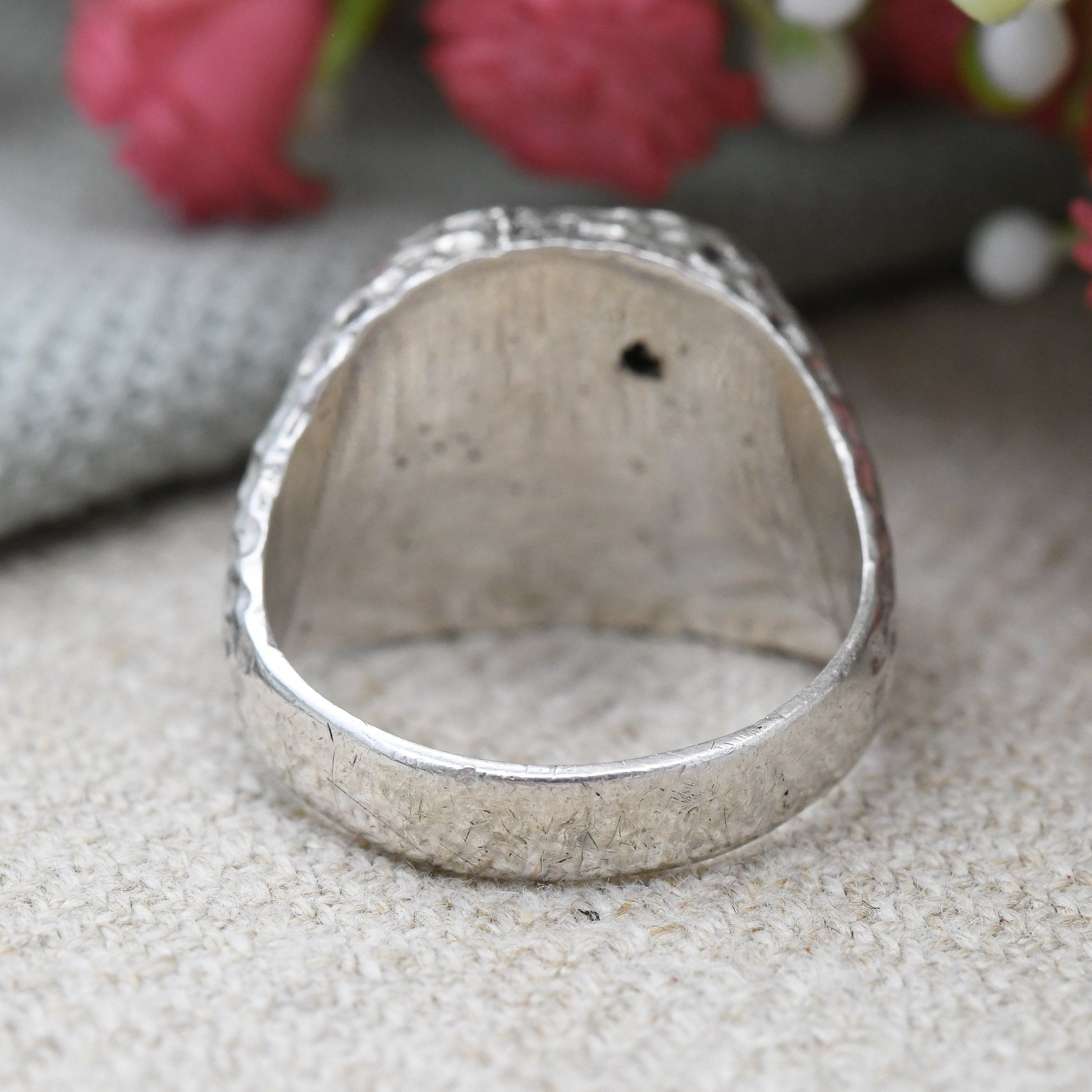 Vintage Sterling Silver Signet Ring with Clear Stone 1978 - Mid-Century Chunky Ring | Unisex Everyday Silver | UK Size - O | US Size - 7 1/4