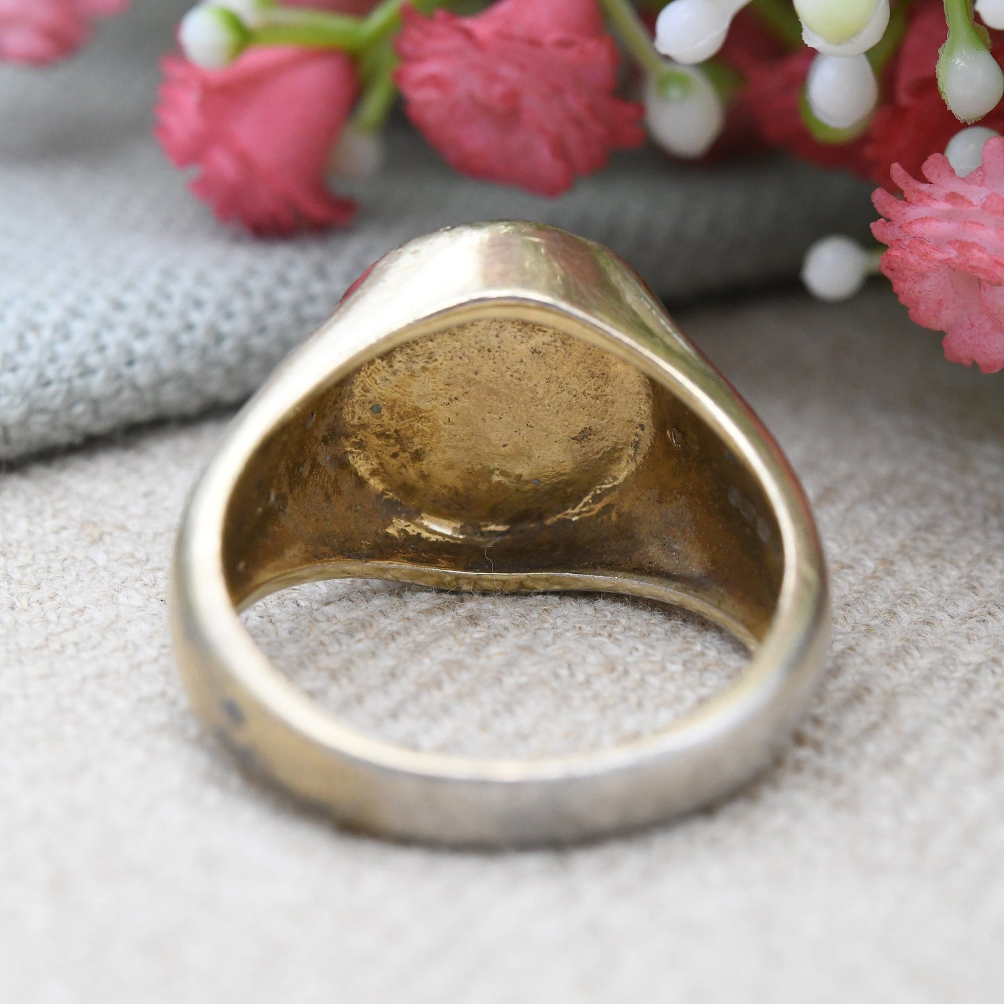 Vintage England Signet Ring with Diamonds Gold Plated Sterling Silver - Large Unisex Men Gift | Three Lions | UK Size - V | US Size - 10 1/2