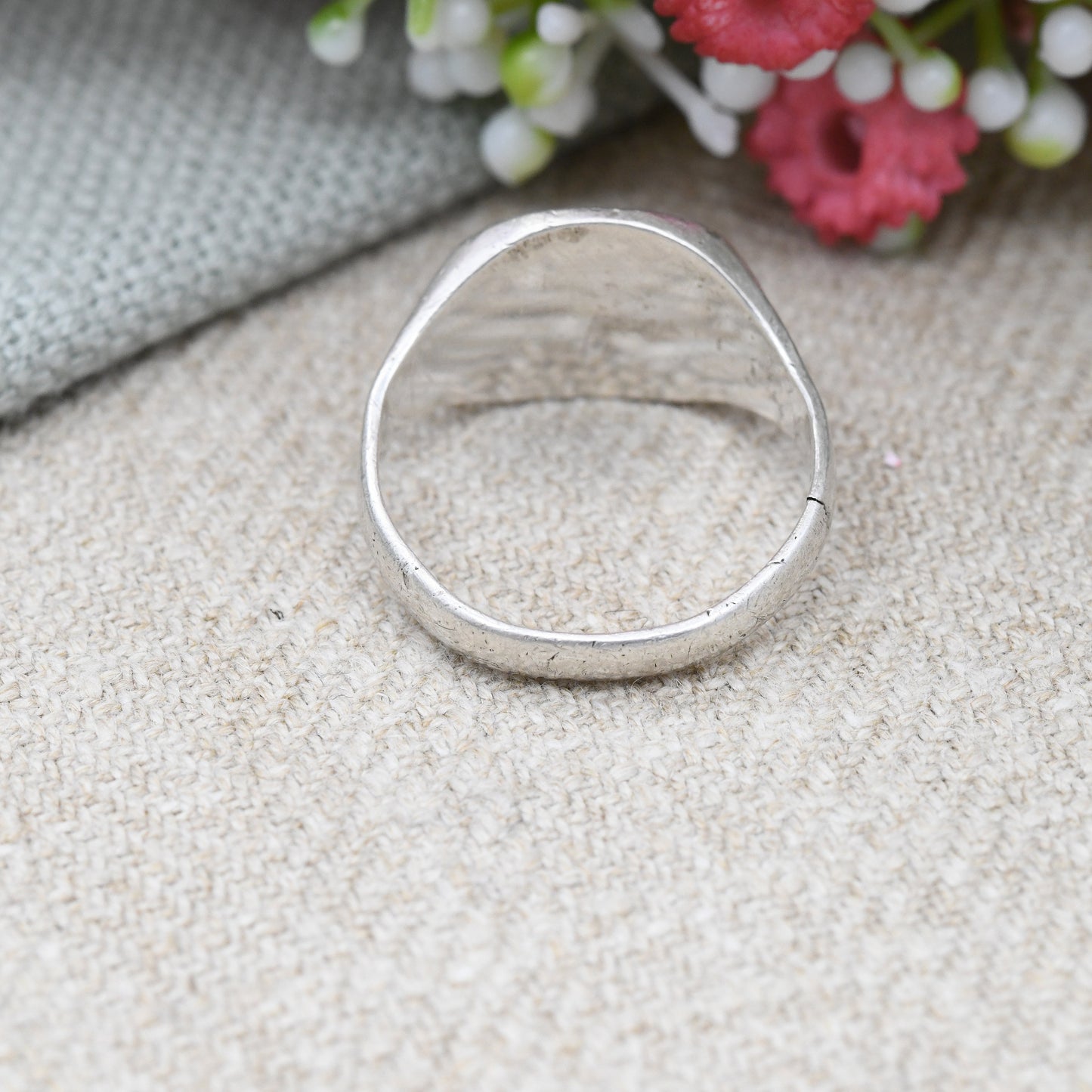 Vintage Sterling Silver Signet Ring - Chunky Mid-Century Unisex Ring | Blank for Engraving | UK Size - S 1/2 | US Size - 9 1/4