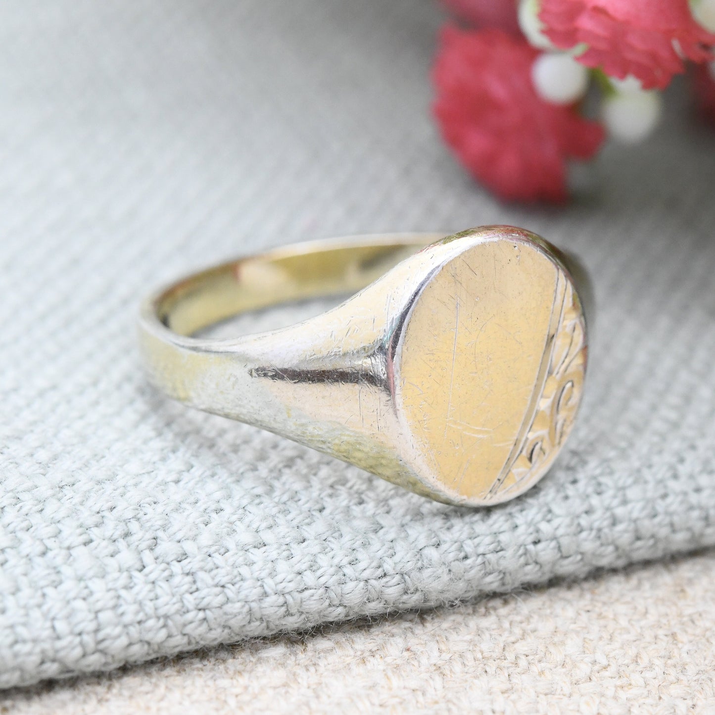 Vintage Gold Plated Sterling Silver Signet Ring 1983 - Unisex Men's Signet | Large Middle Finger Ring | UK Size - Z 1/2 | US Size - 12 3/4