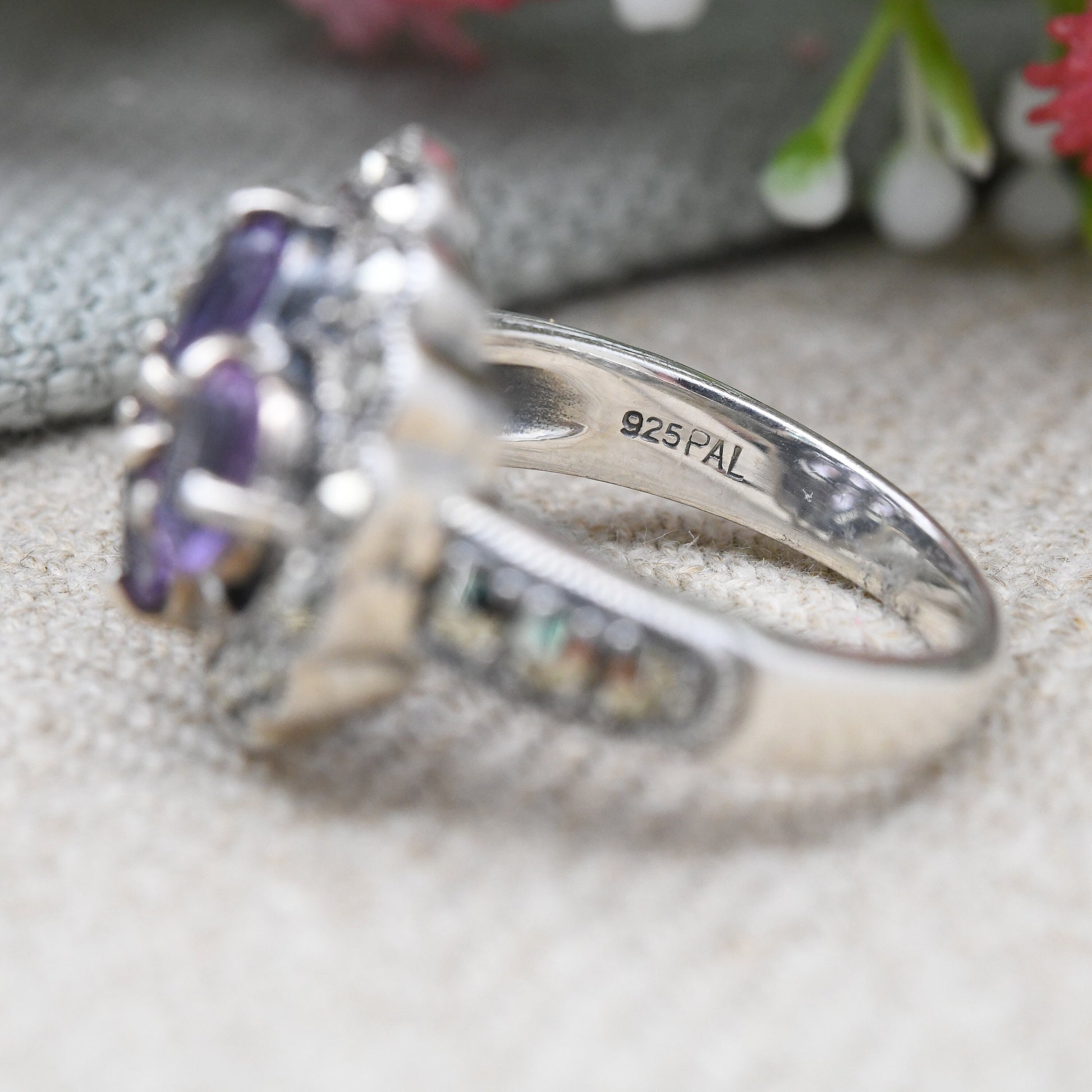 Vintage Sterling Silver Amethyst Marcasite Ring - Chunky Sparkly Statement Cocktail Ring | UK Size - N | US Size - 6 3/4