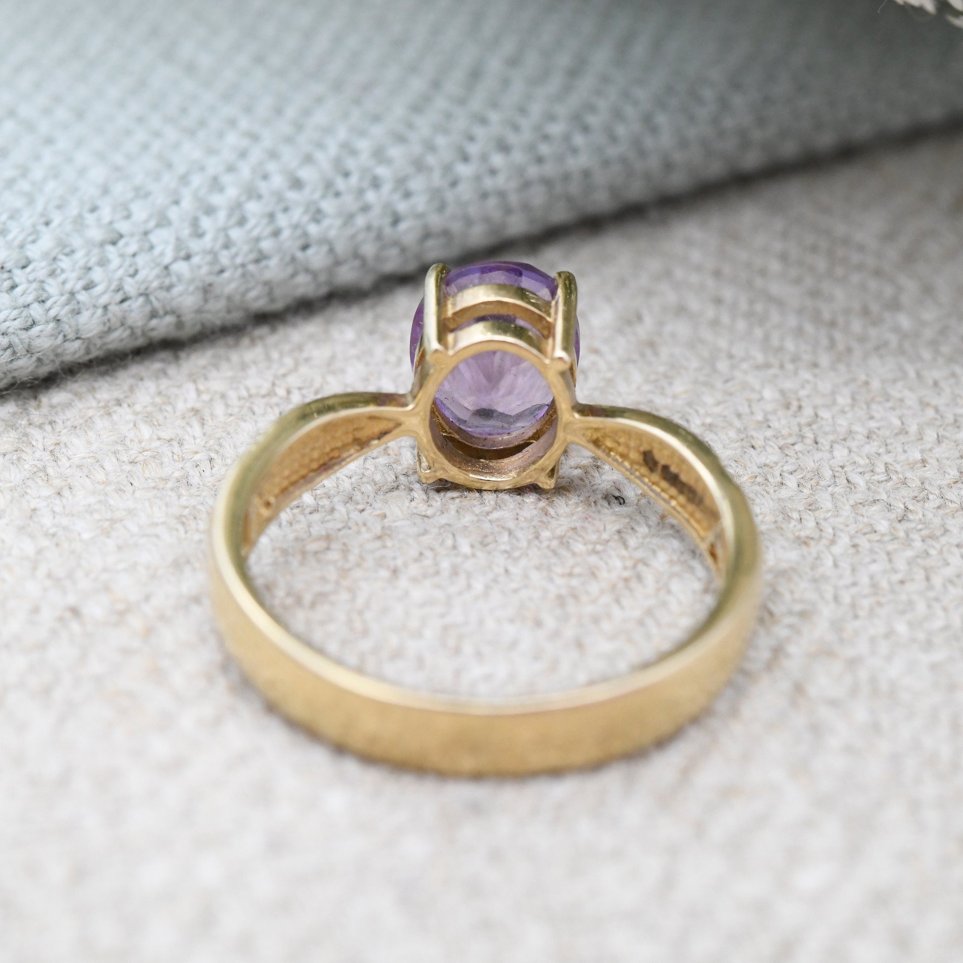 Vintage 9ct Gold Amethyst Sentimental Ring French A Nul Autre To No One Else - Large Purple Stone Solitaire | UK Size - P 1/2 | US Size - 8