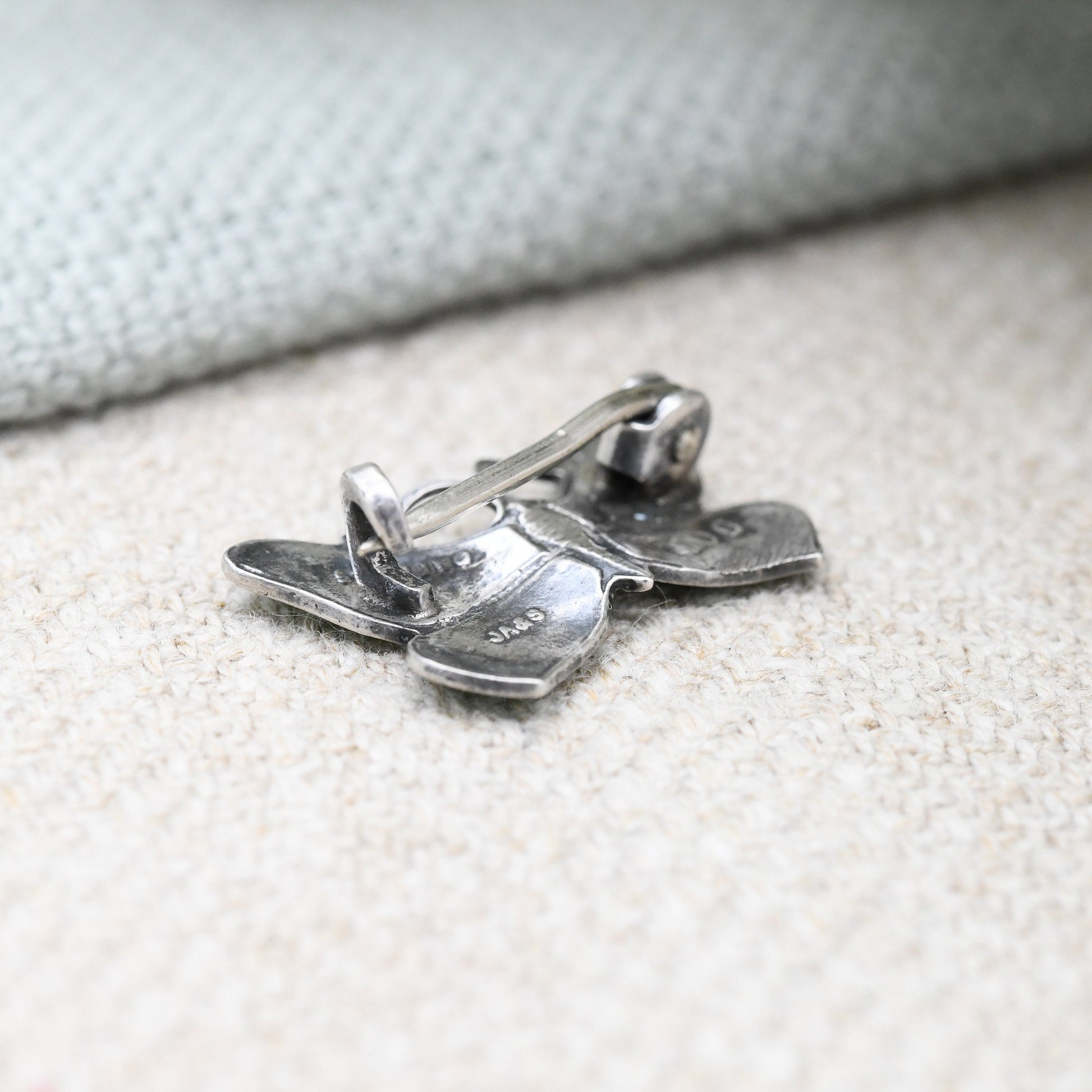 Antique Sterling Silver Guilloche Enamel Butterfly Brooch by John Atkins and Son JA&S - Small Green Enamel Insect Pin