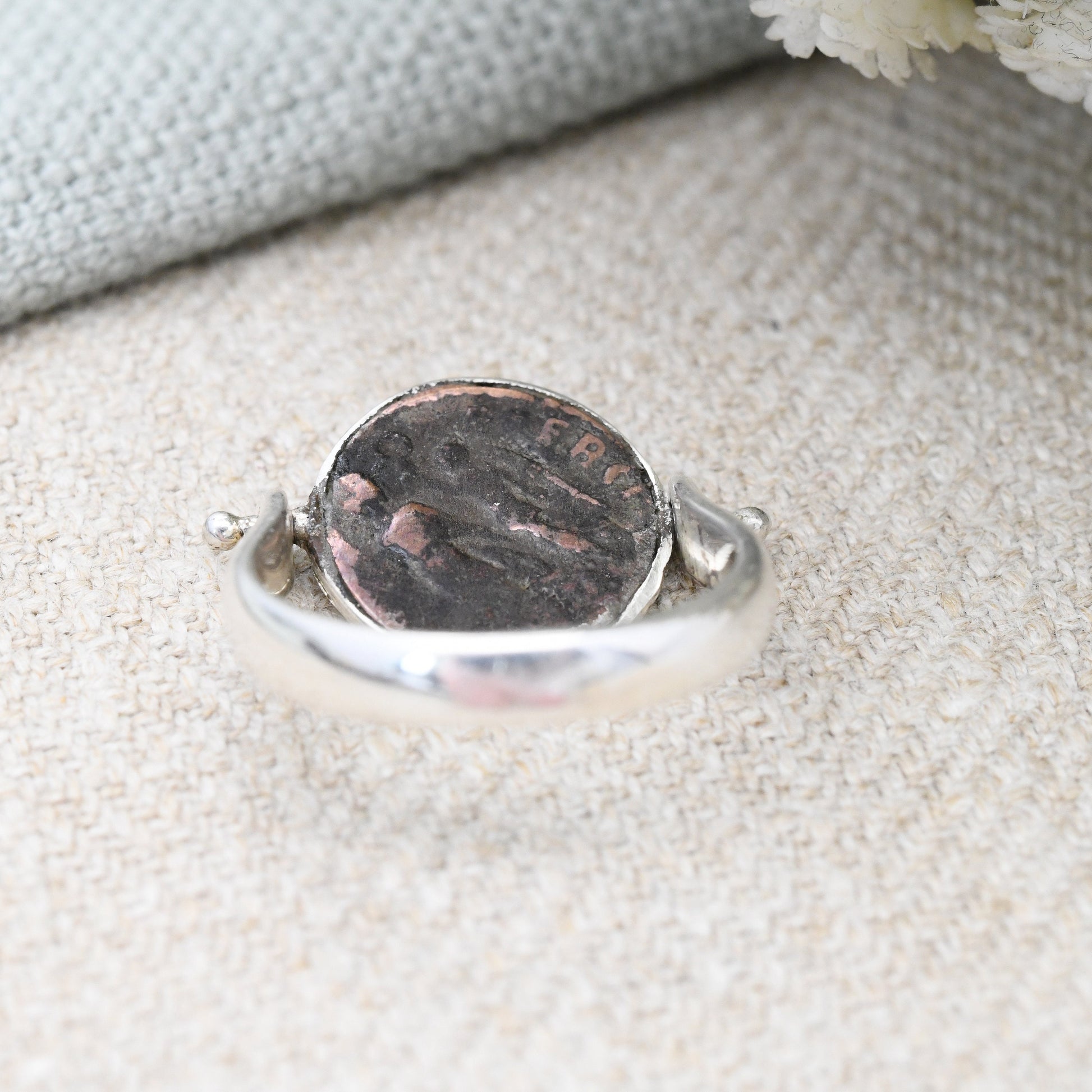 Ancient Roman Coin Ring Sterling Silver Spinner Mount