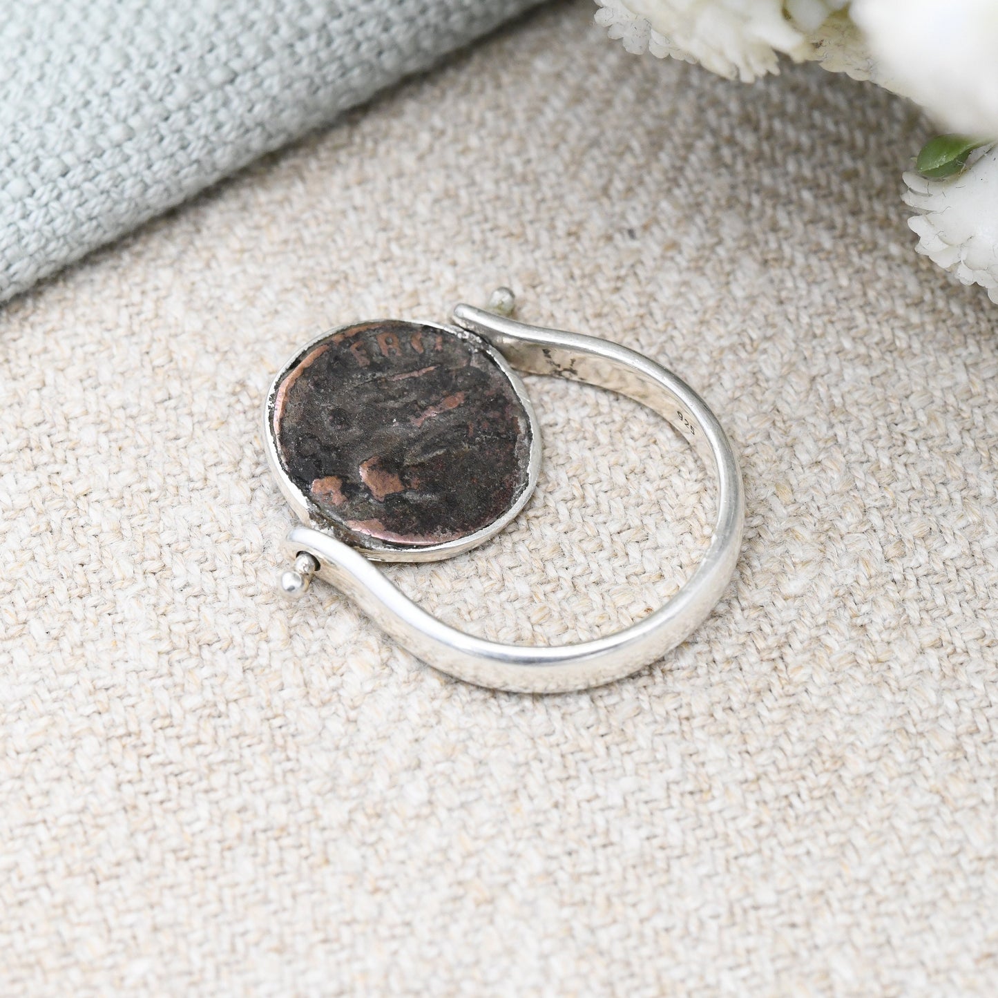 Ancient Roman Coin Ring Sterling Silver Spinner Mount - Gift for Classical History Archaeology Student | UK Size - P | US Size - 7 1/2