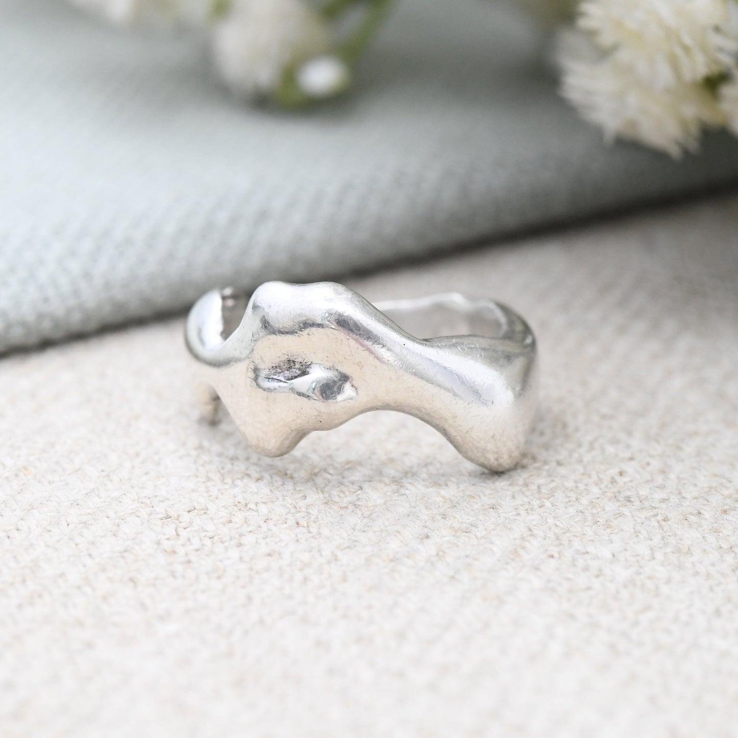 Vintage Sterling Silver Abstract Shape Wave Form Ring 1993 - Minimalist Y2K Chunky Silver Band | UK Size - L | US Size - 5 3/4