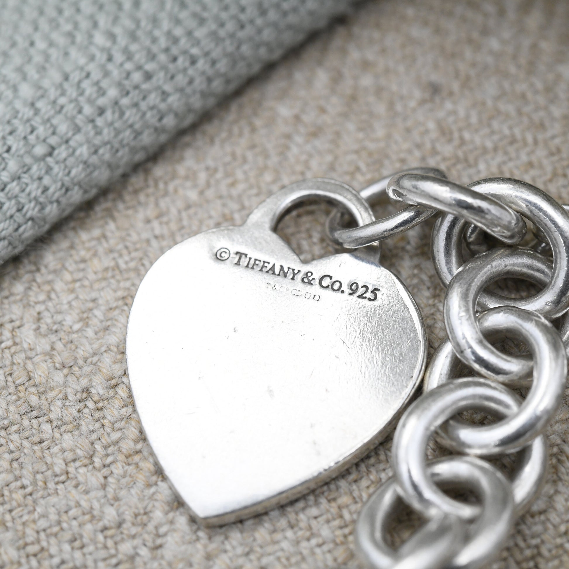 Tiffany & Co Sterling Silver Bracelet with Tiffany Heart Tag Charm Authentic Hallmarked | Toggle and Ring Clasp | Designer Silver | 20cm 8"