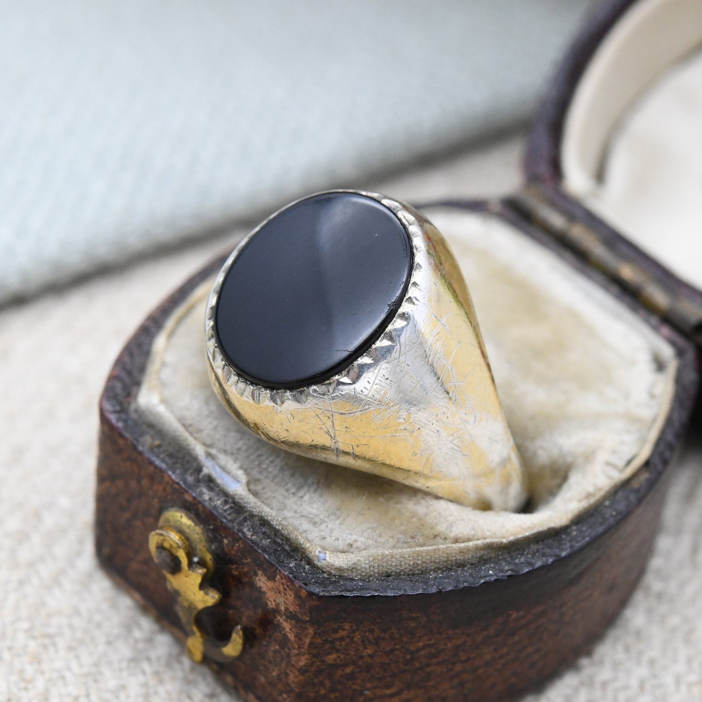 Vintage Gold Plated Sterling Silver Onyx Signet Ring - 22ct On Silver | Chunky Large Unisex Jewellery | UK Size - R | US Size - 8 1/2