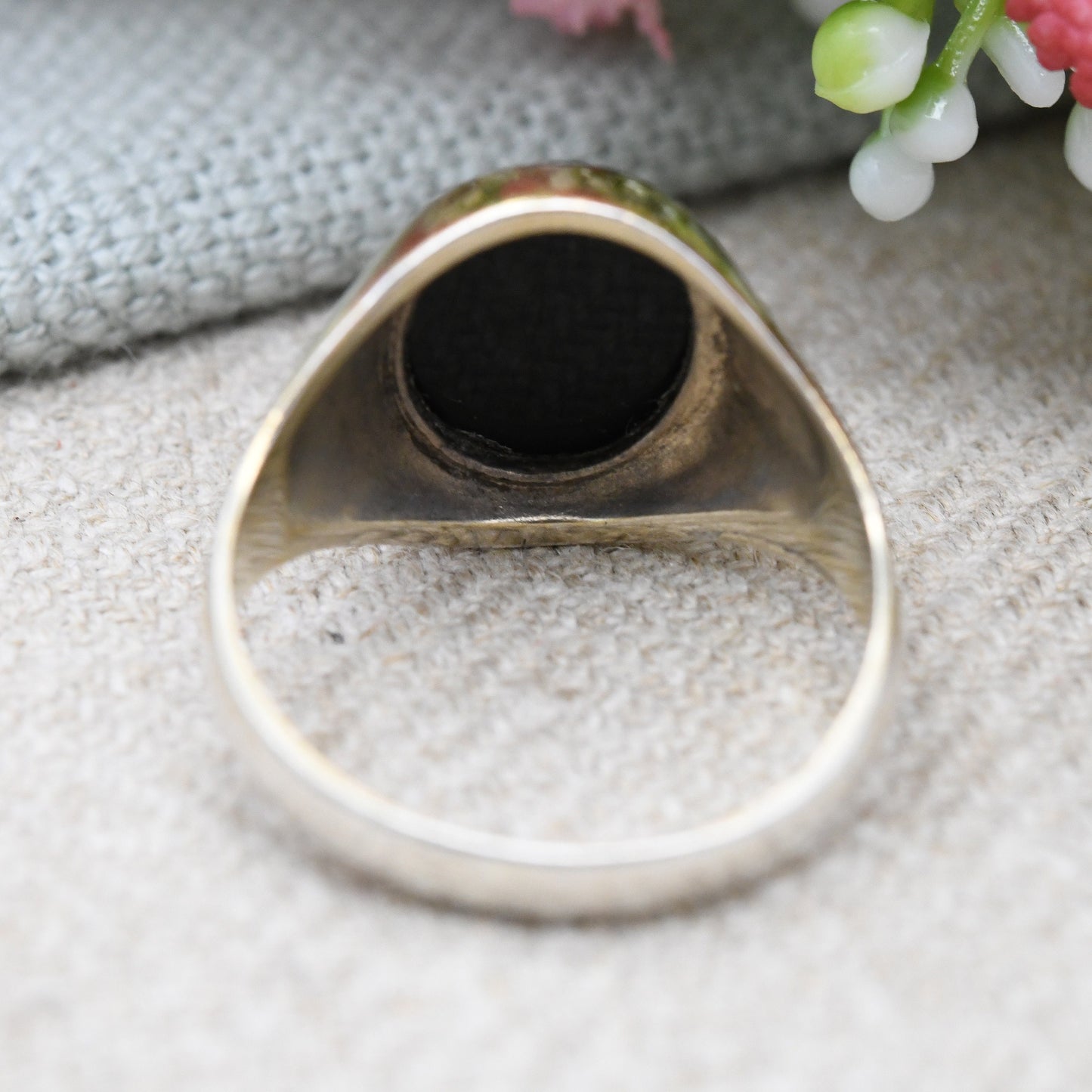 Vintage Gold Plated Sterling Silver Onyx Signet Ring - 22ct On Silver | Chunky Large Unisex Jewellery | UK Size - R | US Size - 8 1/2