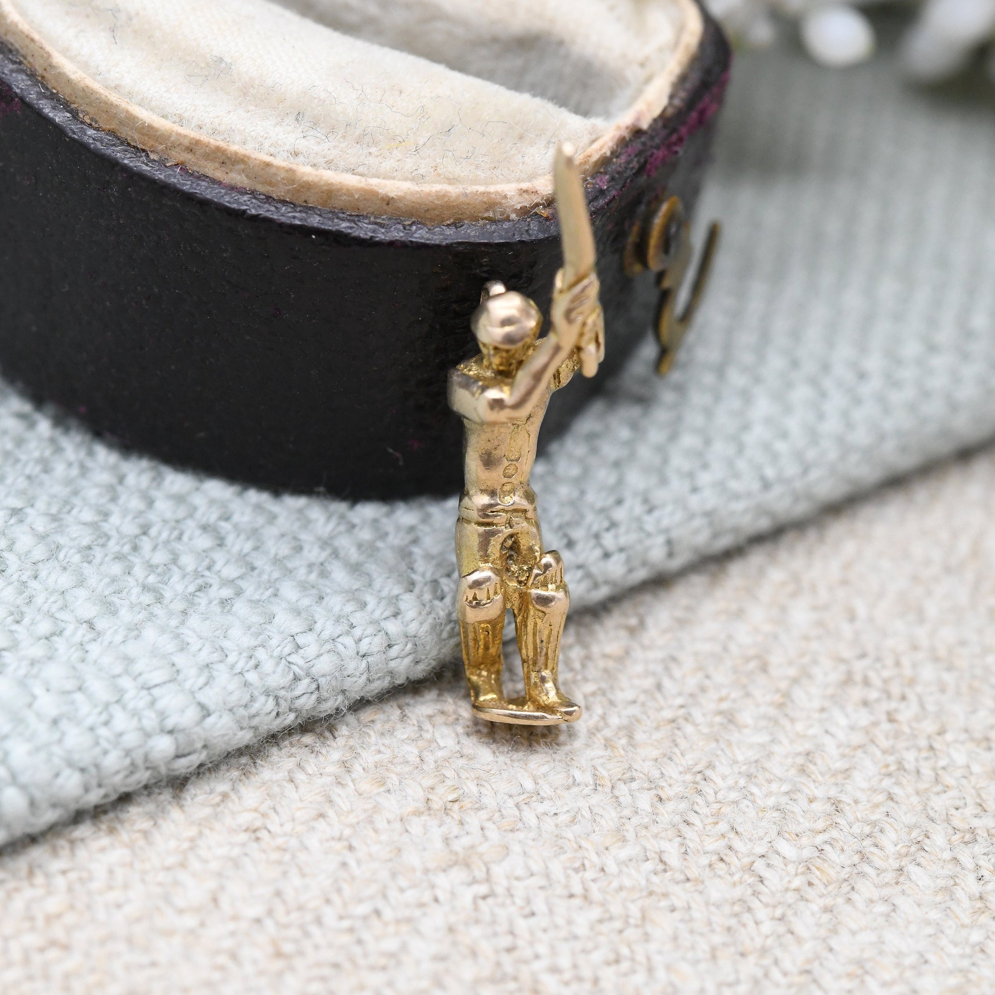 Vintage 9ct Gold Cricketer Charm Pendant 1970s - Man Playing Cricket Sportsman | Gift for Cricket Player Fan | Solid Gold Detailed Pendant