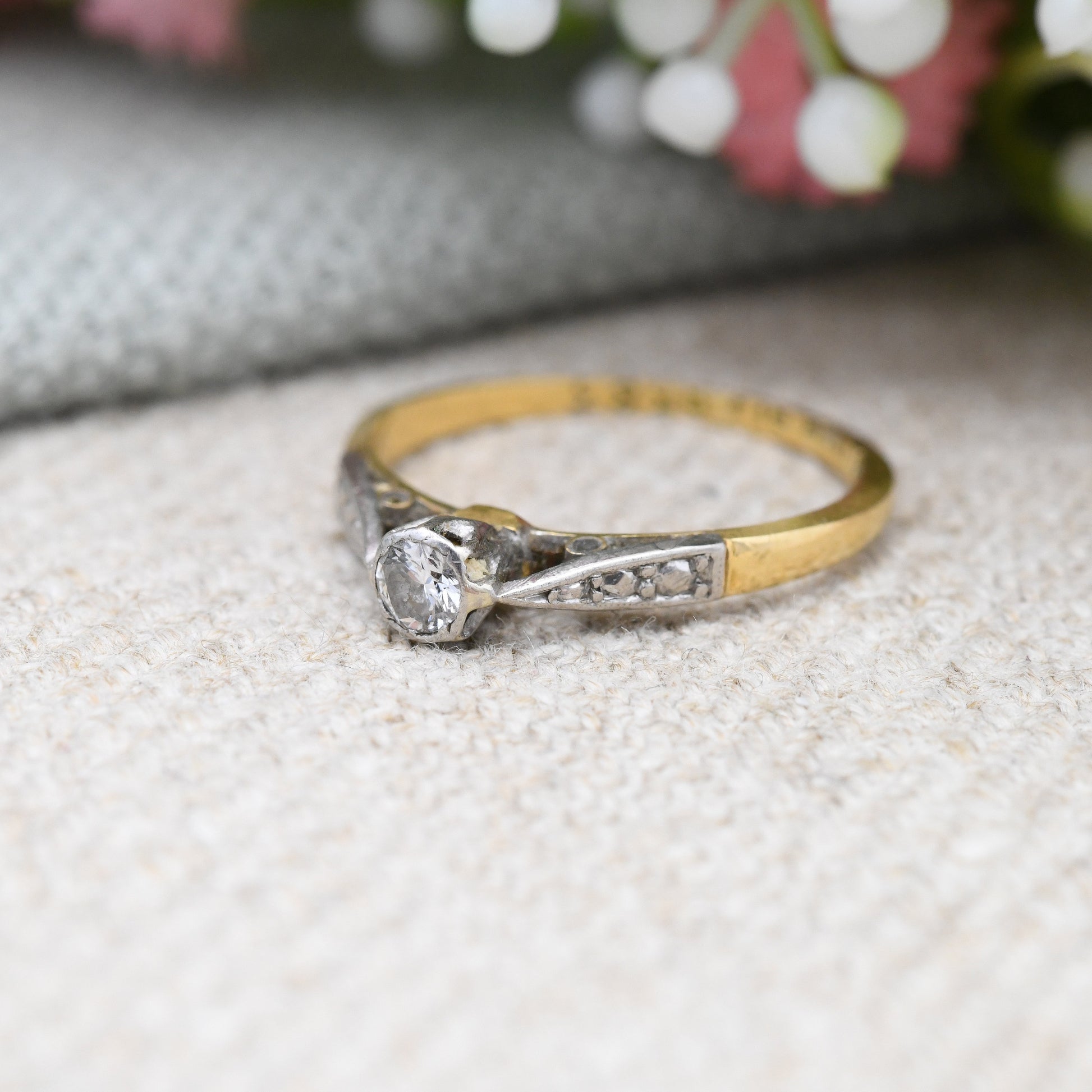 Antique 18ct Gold & Platinum Diamond Ring - Solitaire Engagement Ring | Art Deco Period | UK Size - I 1/2 | S Size - 4 1/2