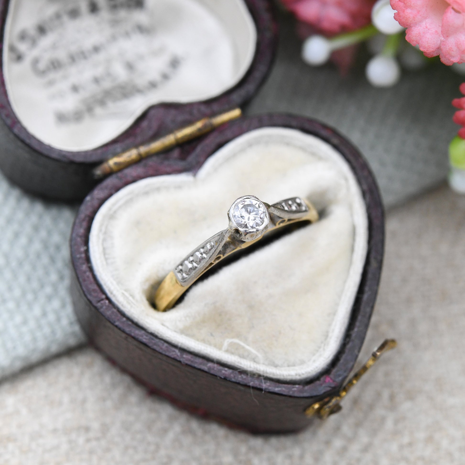 Antique 18ct Gold & Platinum Diamond Ring - Solitaire Engagement Ring | Art Deco Period | UK Size - I 1/2 | S Size - 4 1/2