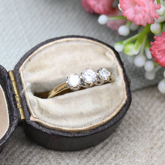 Vintage 9ct Gold and White Stone Trilogy Ring - 9K / Engagement Ring / Gift / 3 Stone / London / UK Size - N / US Size - 6 3/4