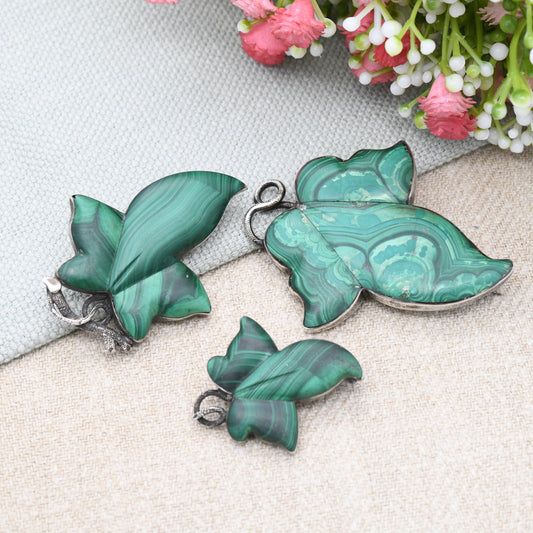 Antique Victorian Silver Malachite Ivy Leaf Brooches Rare Set of Three - Green Leaves Natural Gemstones | Graduated Sizes Small Medium Large