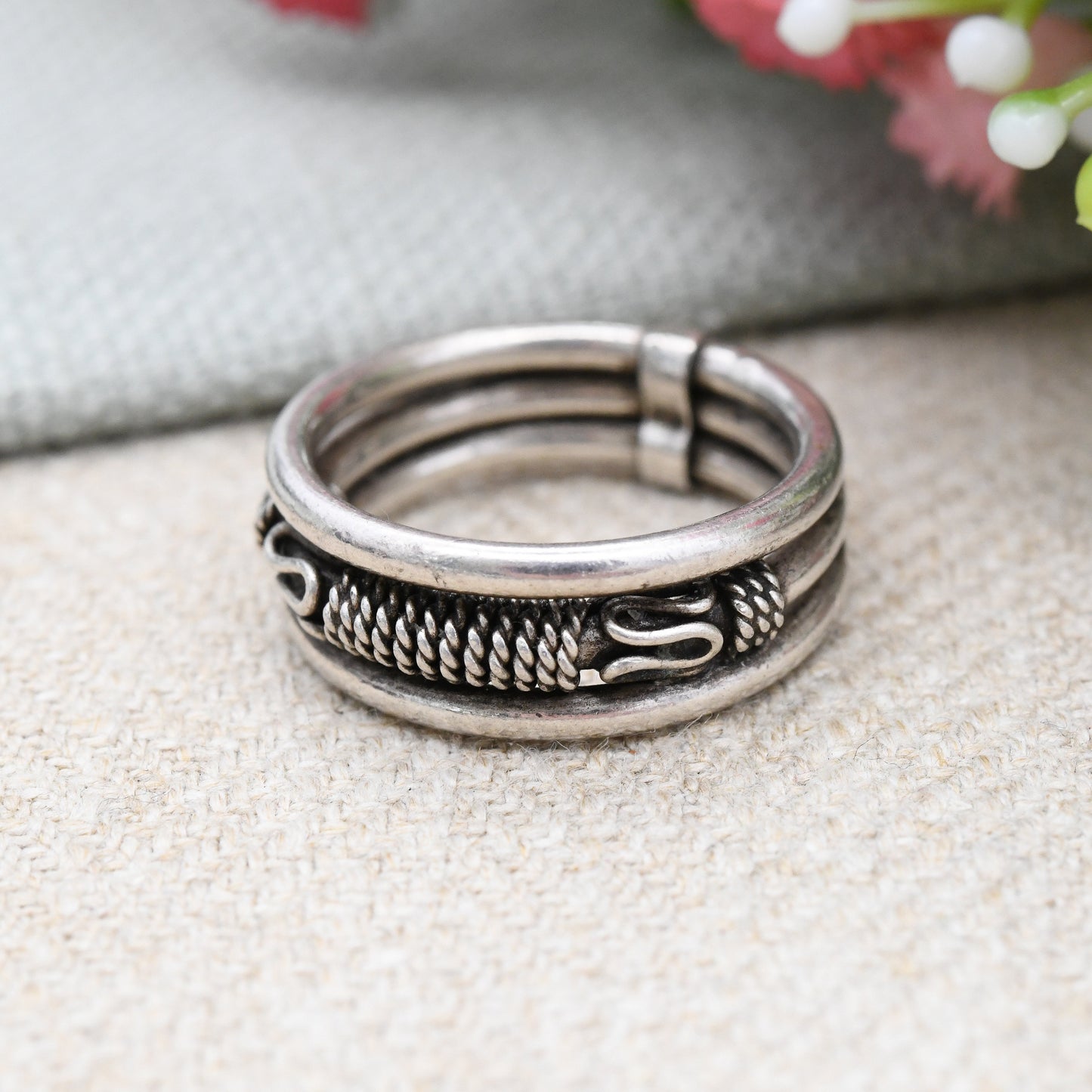 Vintage Sterling Silver Cannetille Wirework Ring - Unusual Unisex Everyday Silver Band | UK Size - L 1/2 | US Size - 6