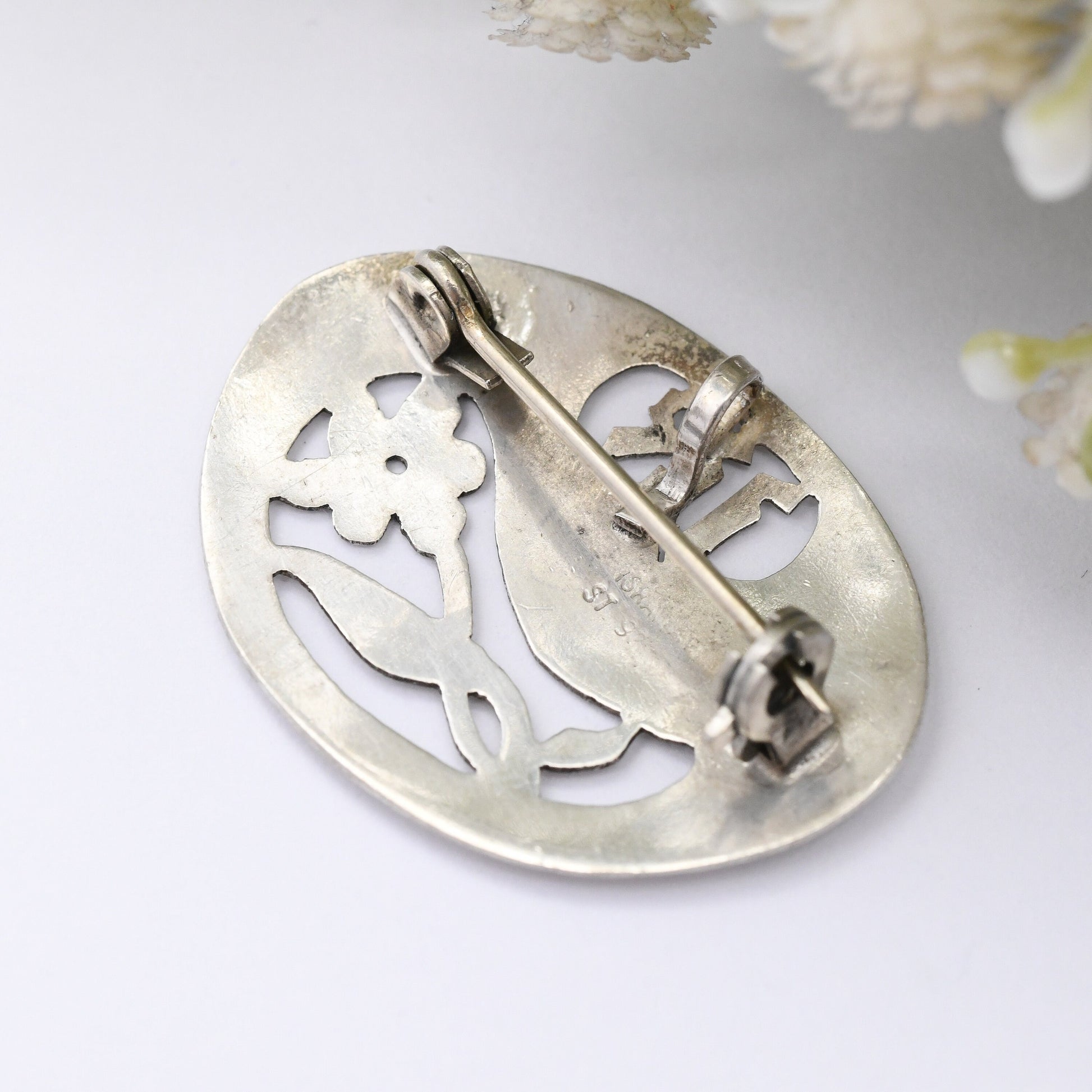 Vintage Israel Sterling Silver Flower Brooch Pendant with Hebrew Symbols - Cut Out Design | Sweet Gift for Her