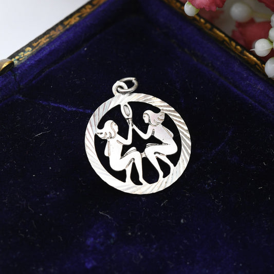 Vintage Sterling Silver Gemini Pendant - Two Women Zodiac Star Sign | Mid-Century 1970s