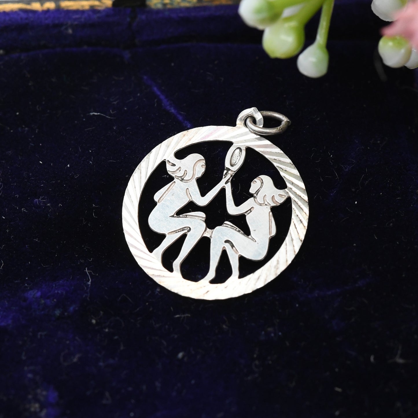 Vintage Sterling Silver Gemini Pendant - Two Women Zodiac Star Sign | Mid-Century 1970s