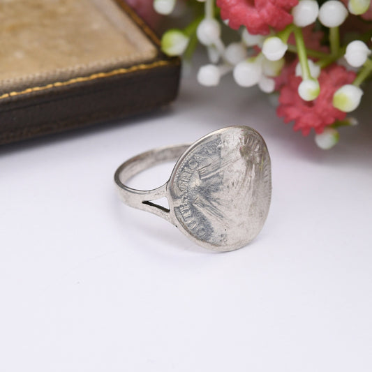 Vintage Silver George VI South Africa Threepence 1946 Coin Ring - British Royal Family Jewellery | UK Size - R | US Size - 8 1/2