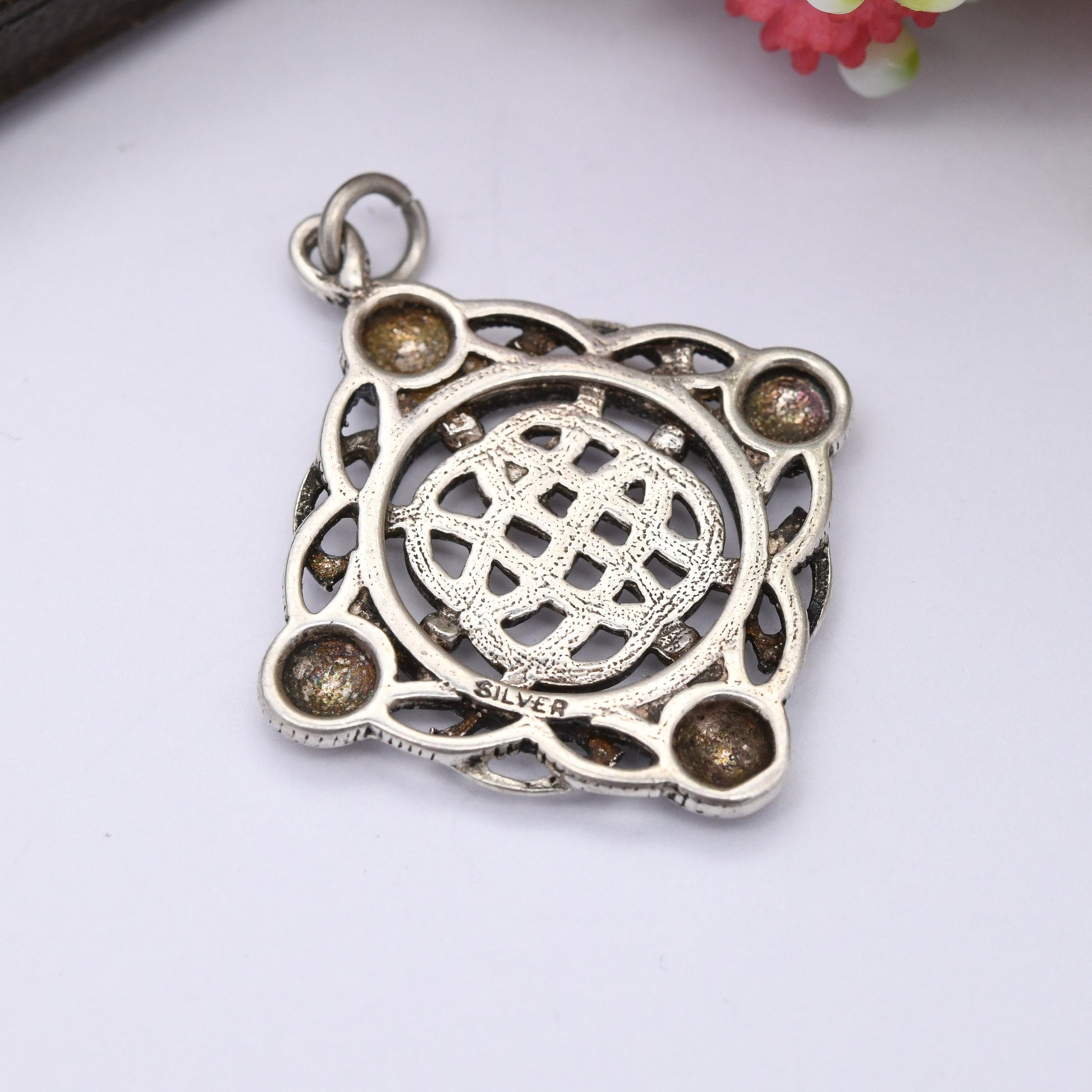 Vintage Sterling Silver Celtic Knot Pendant - Ornate Rope Twist Detail Diamond Shape | Antique Style | for Necklace Stack