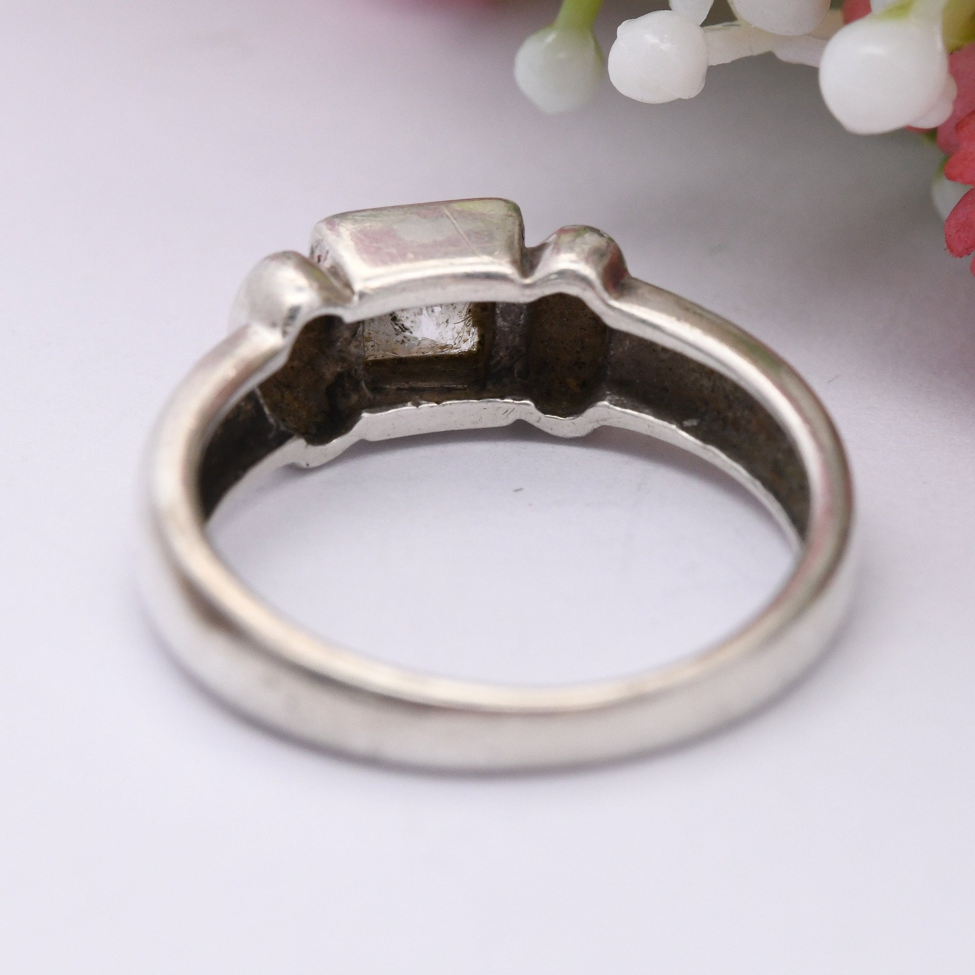 Vintage Sterling Silver Cubic Zirconia Solitaire Ring - Large Square White Stone CZ Chunky Ring Y2K | UK Size - M 1/2 | US Size - 6 1/2